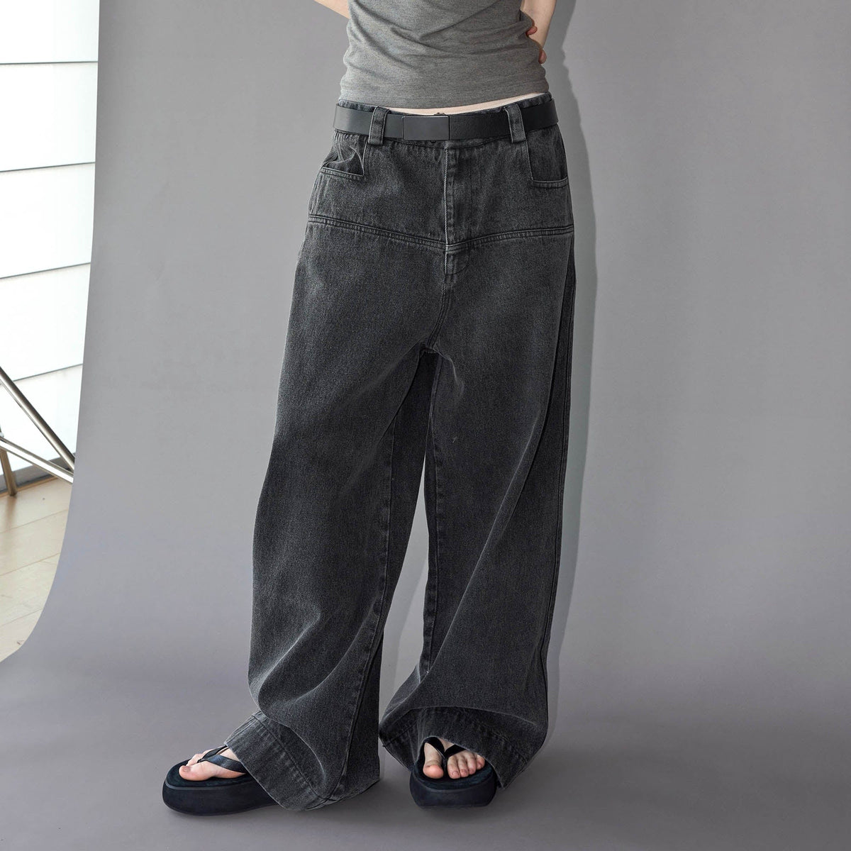 LABELROOM Washed Front Spliced Wide-Leg Jeans