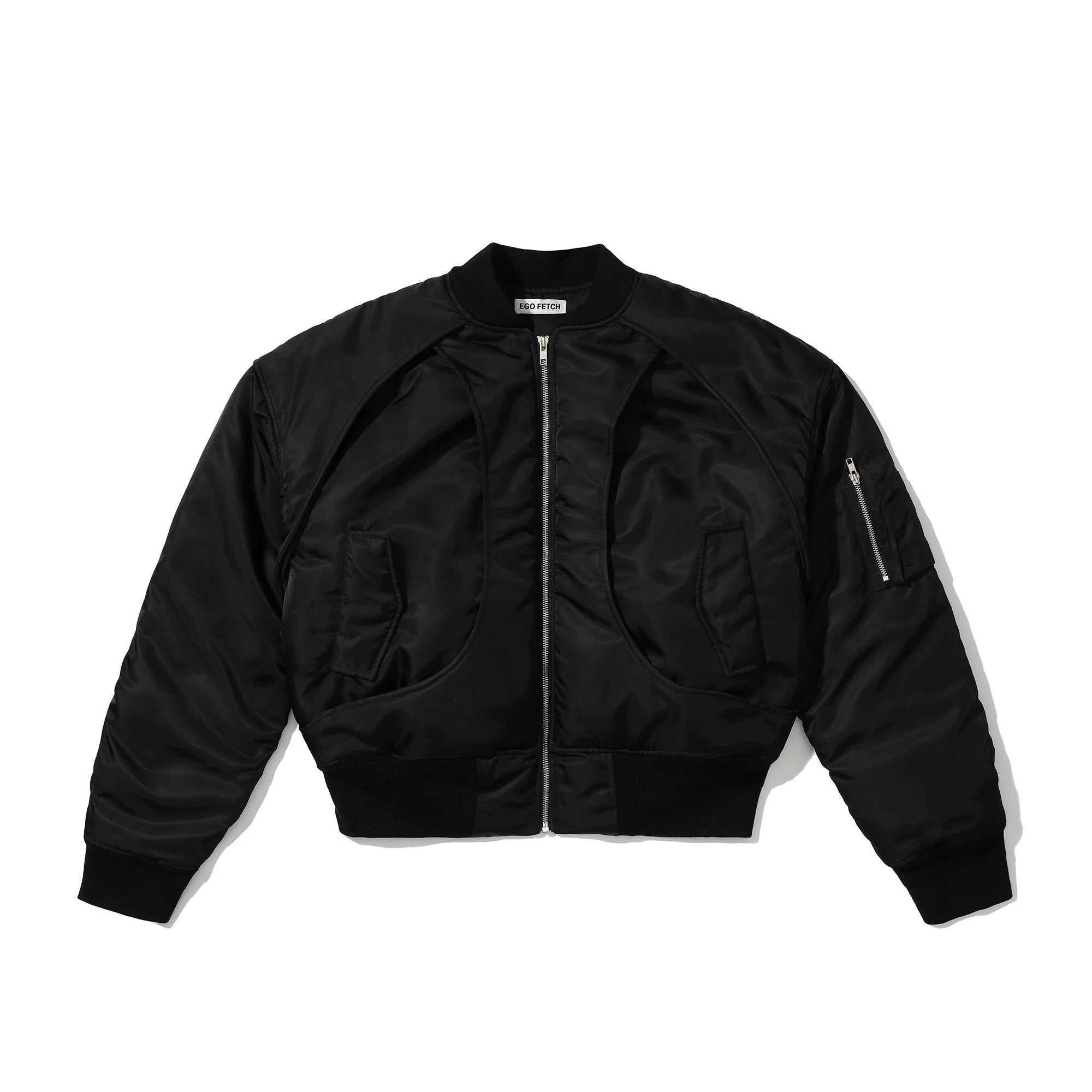 EGOFETCH Ruched Cropped Bomber Jacket