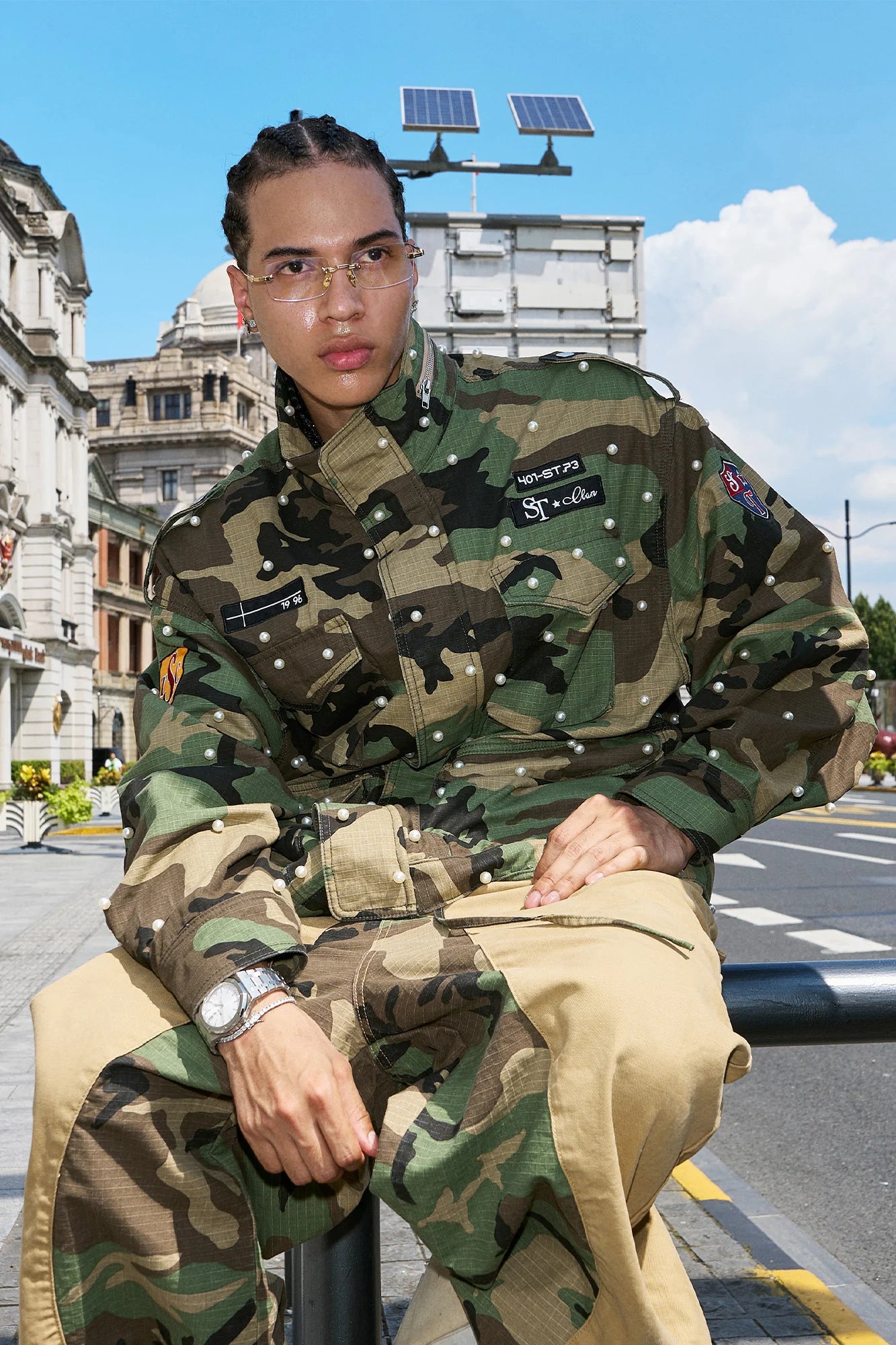 STEEPC Camo Pearl-Studded Patch Utility Jacket