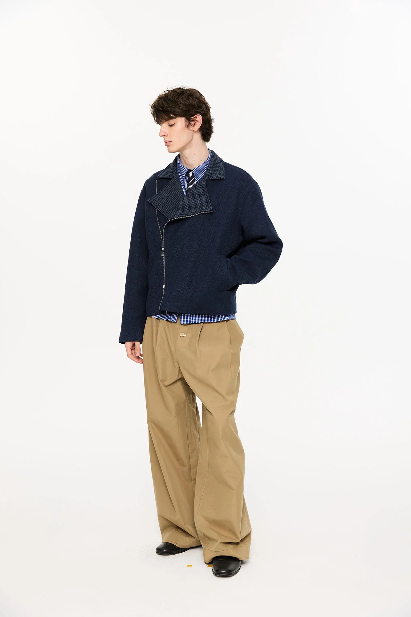 KREATE Houndstooth Wool-Blend Moto Jacket