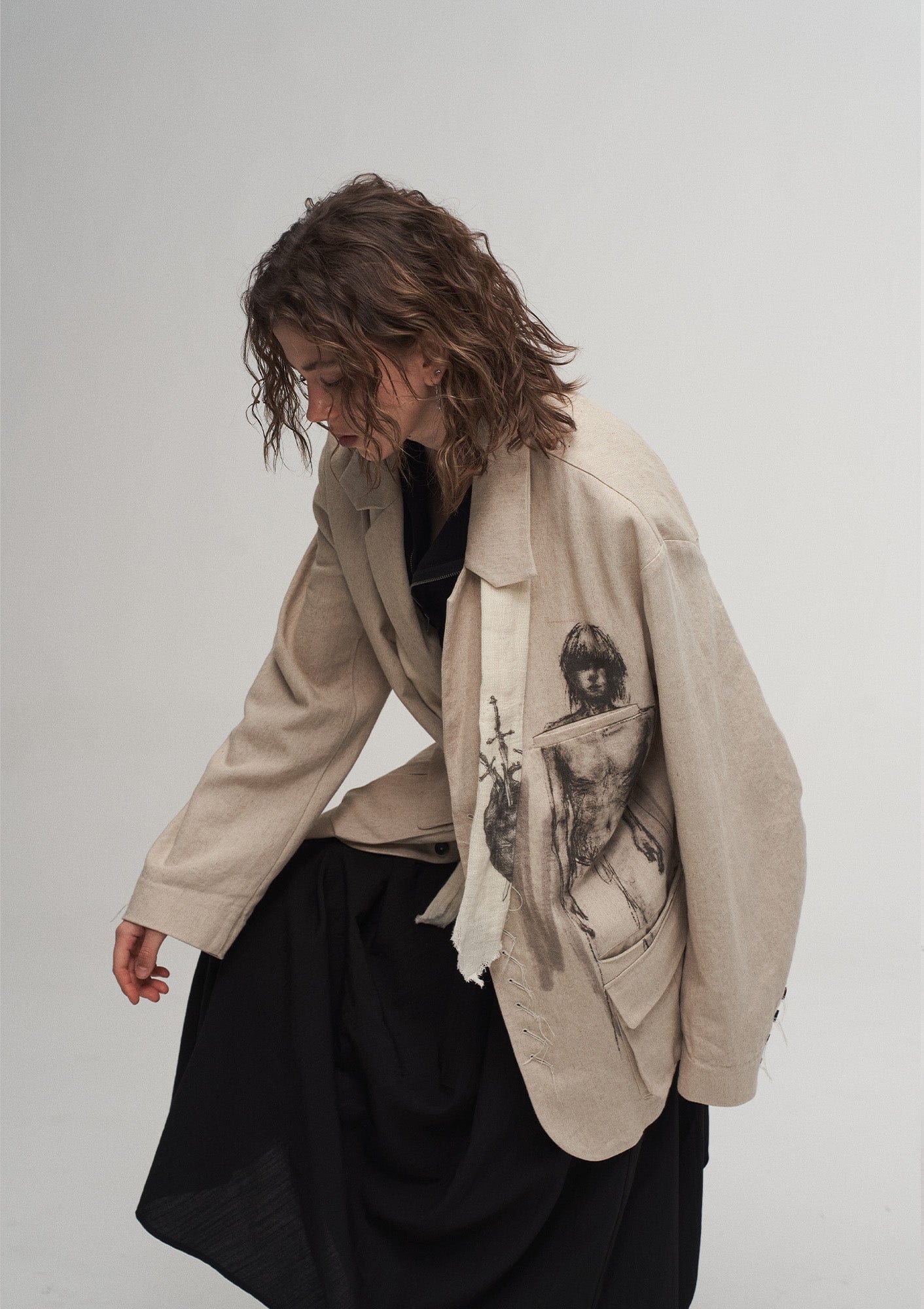 ILNya Nieternite Nifutur Ink Portrait Cotton-Linen Jacket