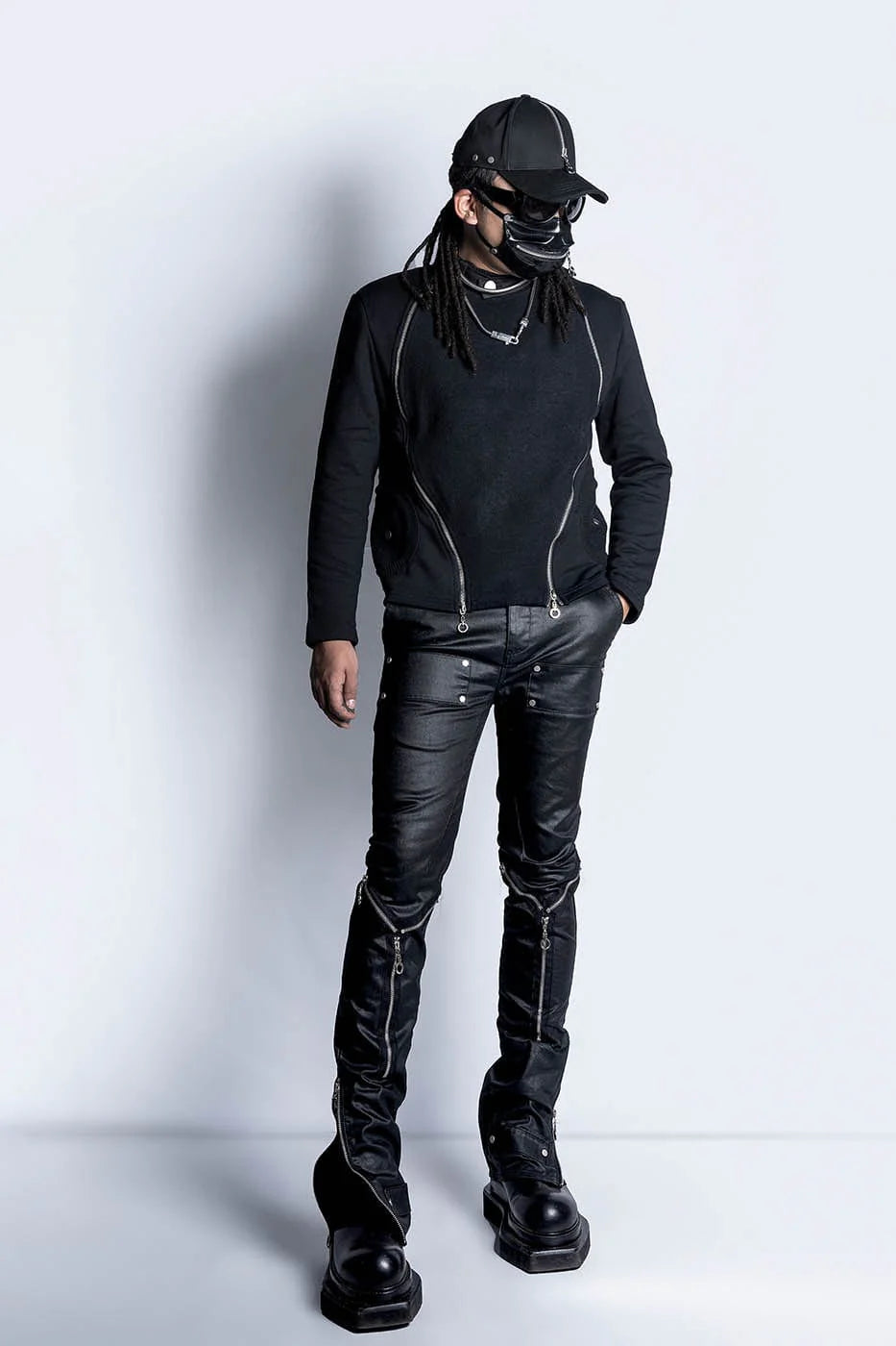 INSIDE OUT Multi-Zipper Rivet Pants