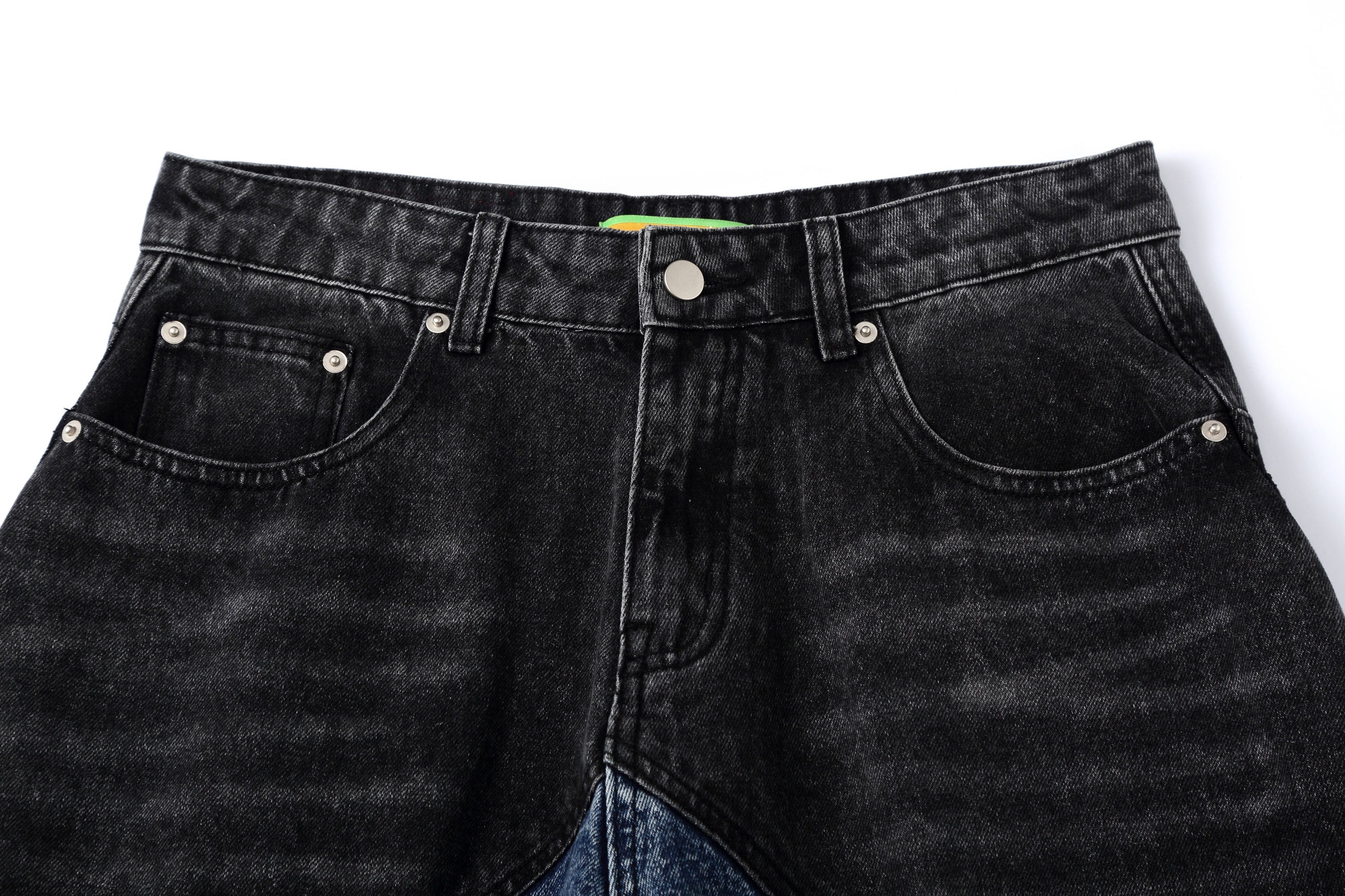 CLP Distressed Contrast-Panel Oversized Jeans