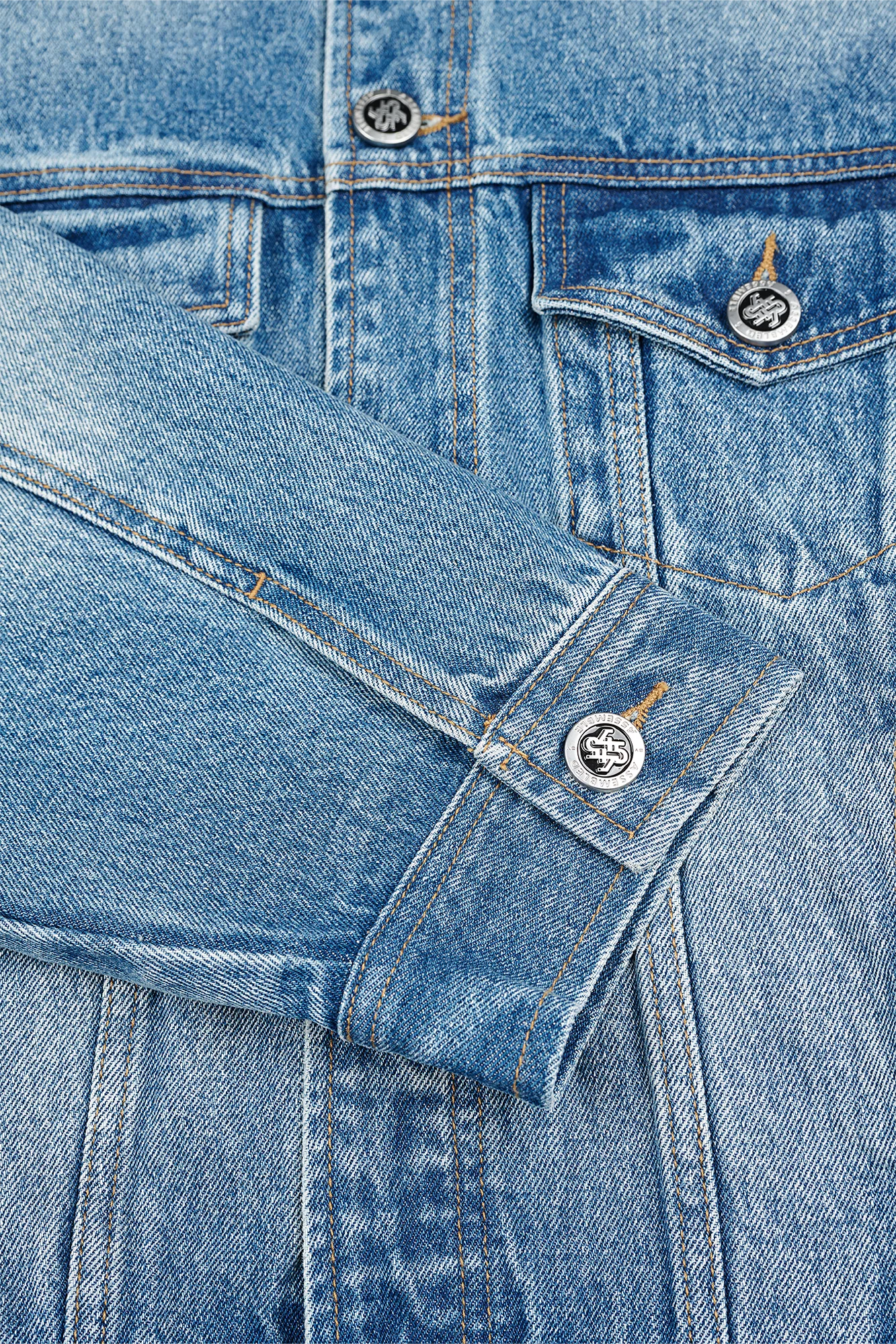 455EMBLE Washed Belted Waist-Cinched Denim Jacket