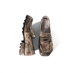 REWRITE Distressed Cowhide Saddle Loafers