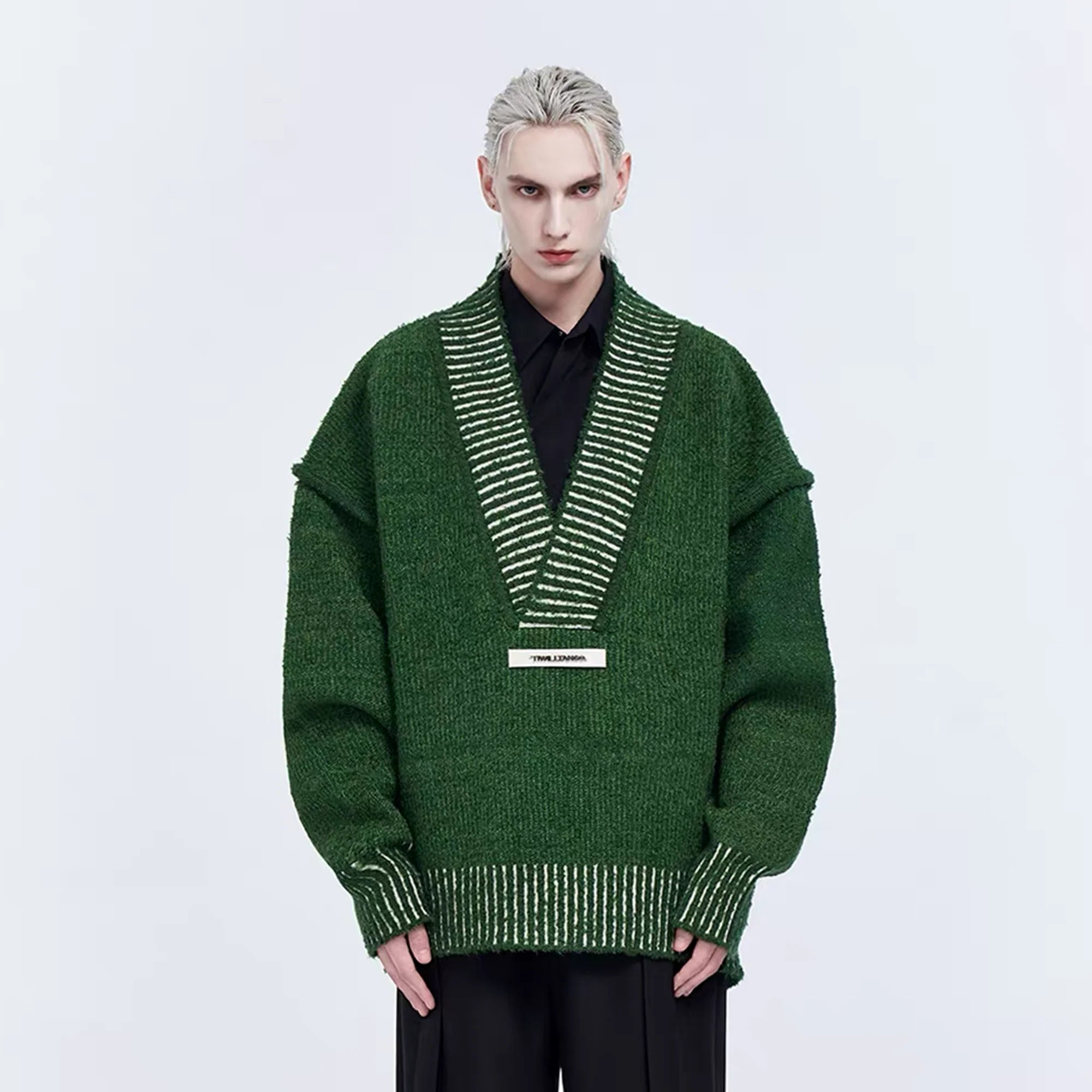 TIWILLTANG Retro Oversized V-Neck Sweater