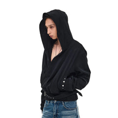 WHISTLEHUNTER Detachable-Belt Deep V-Cut Hardware Hoodie