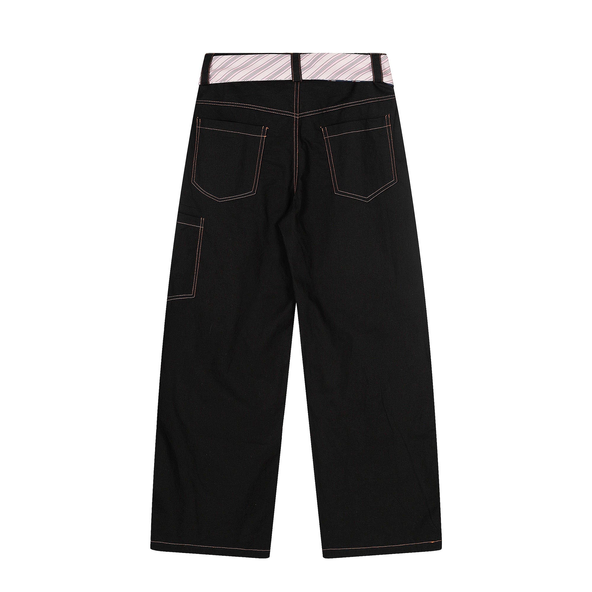 CLP Tie-Belt Multi-Pockets Stitched Pants