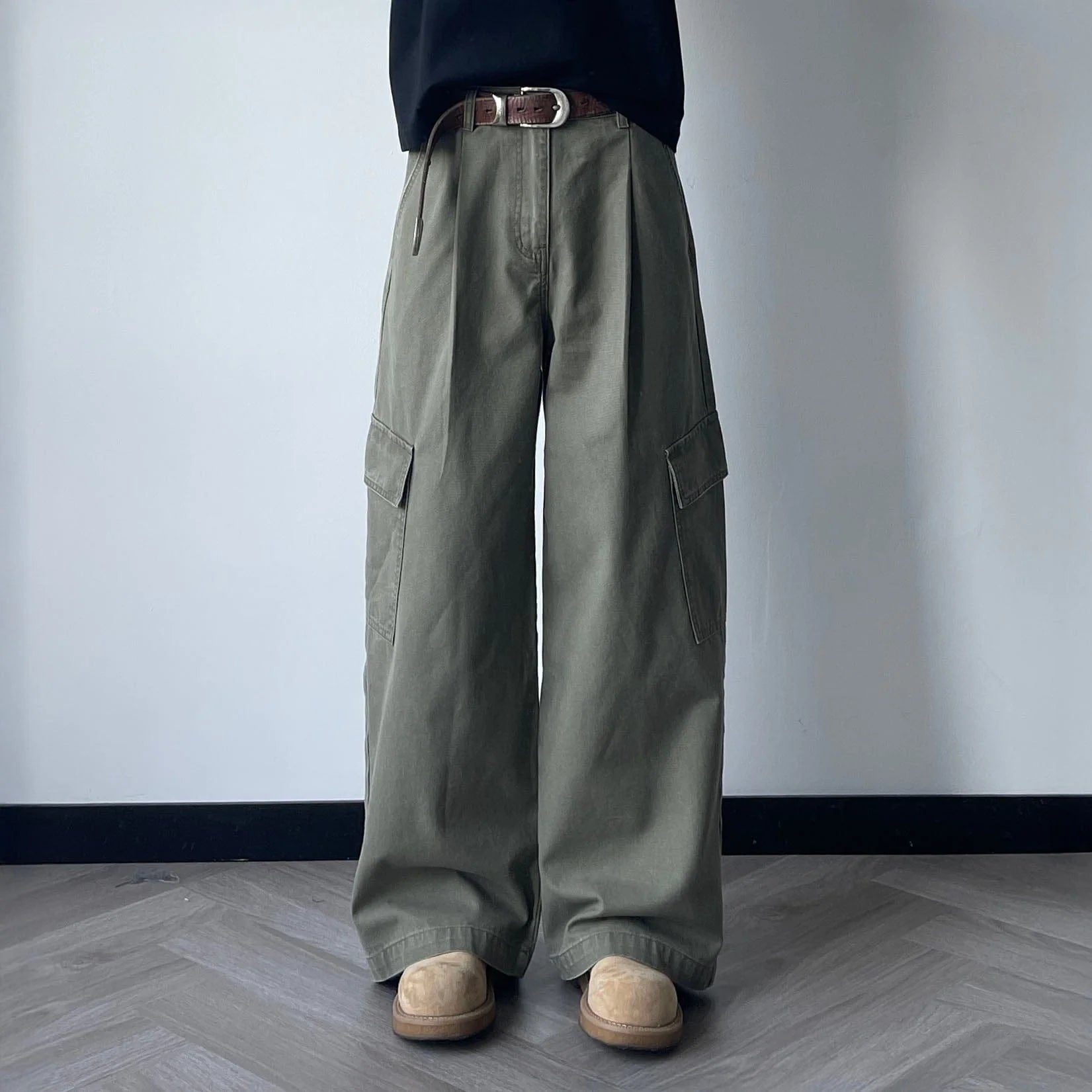 OKAYTHXBYE Pleated Utility Baggy Cargo Pants