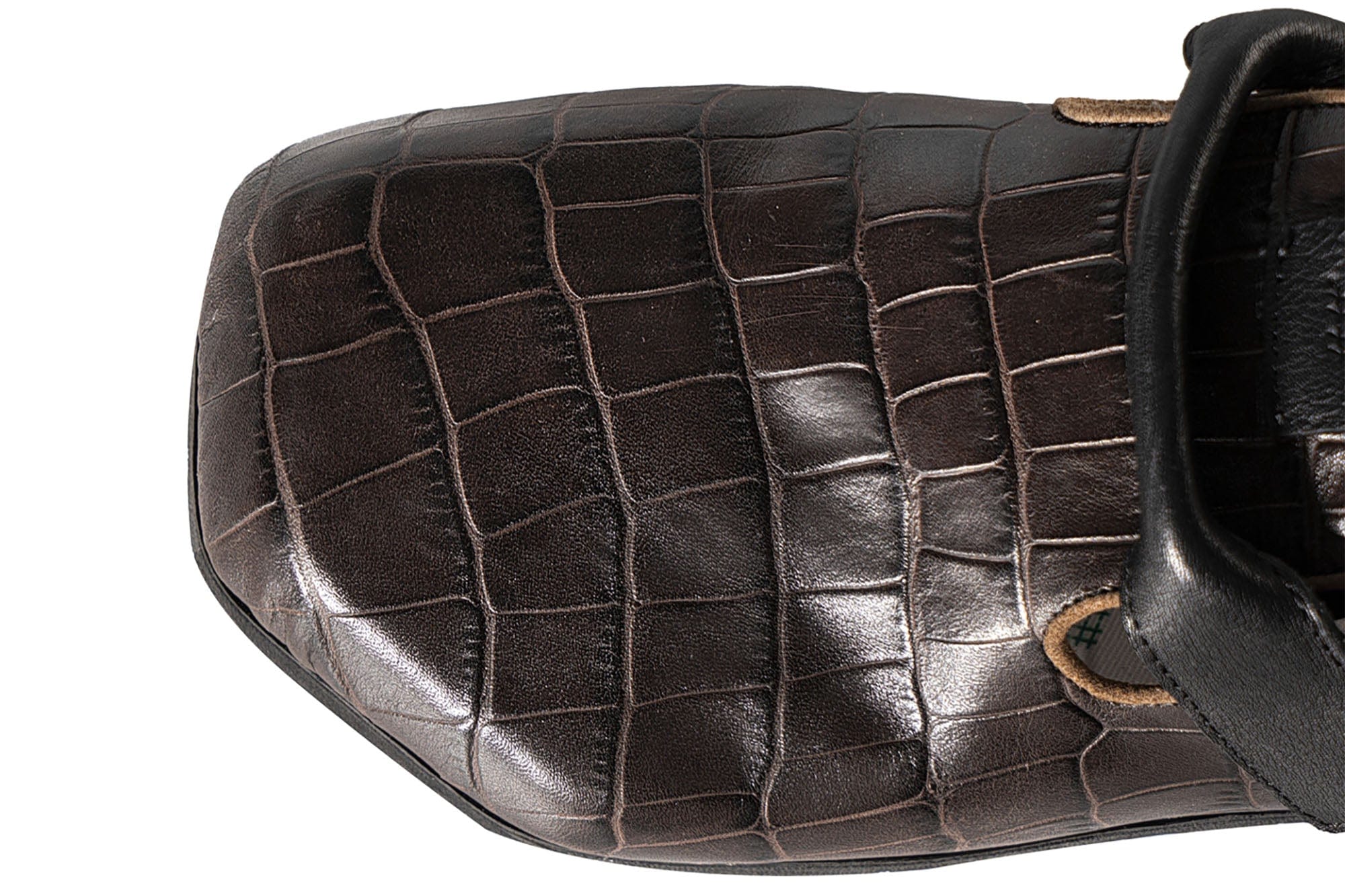 REWRITE Croc-Embossed Strap Loafers Brown