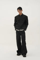 ORAL UTOPIA Faux Layered Hem Mandarin Collar Jacket
