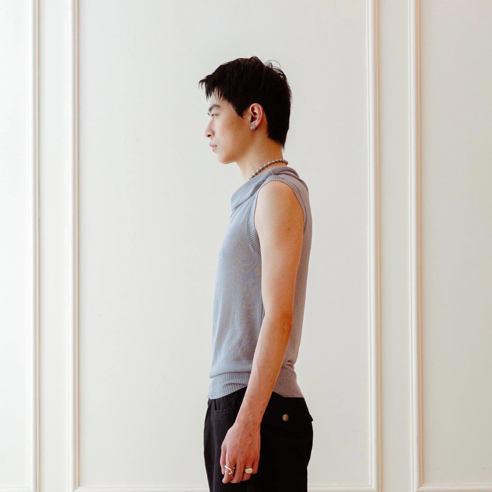 KADAKADA Retro Cowl-Neck Knited Sleeveless T-Shirt
