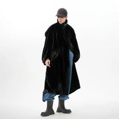 TUIMU Belted High Collar Faux Mink Overcoat