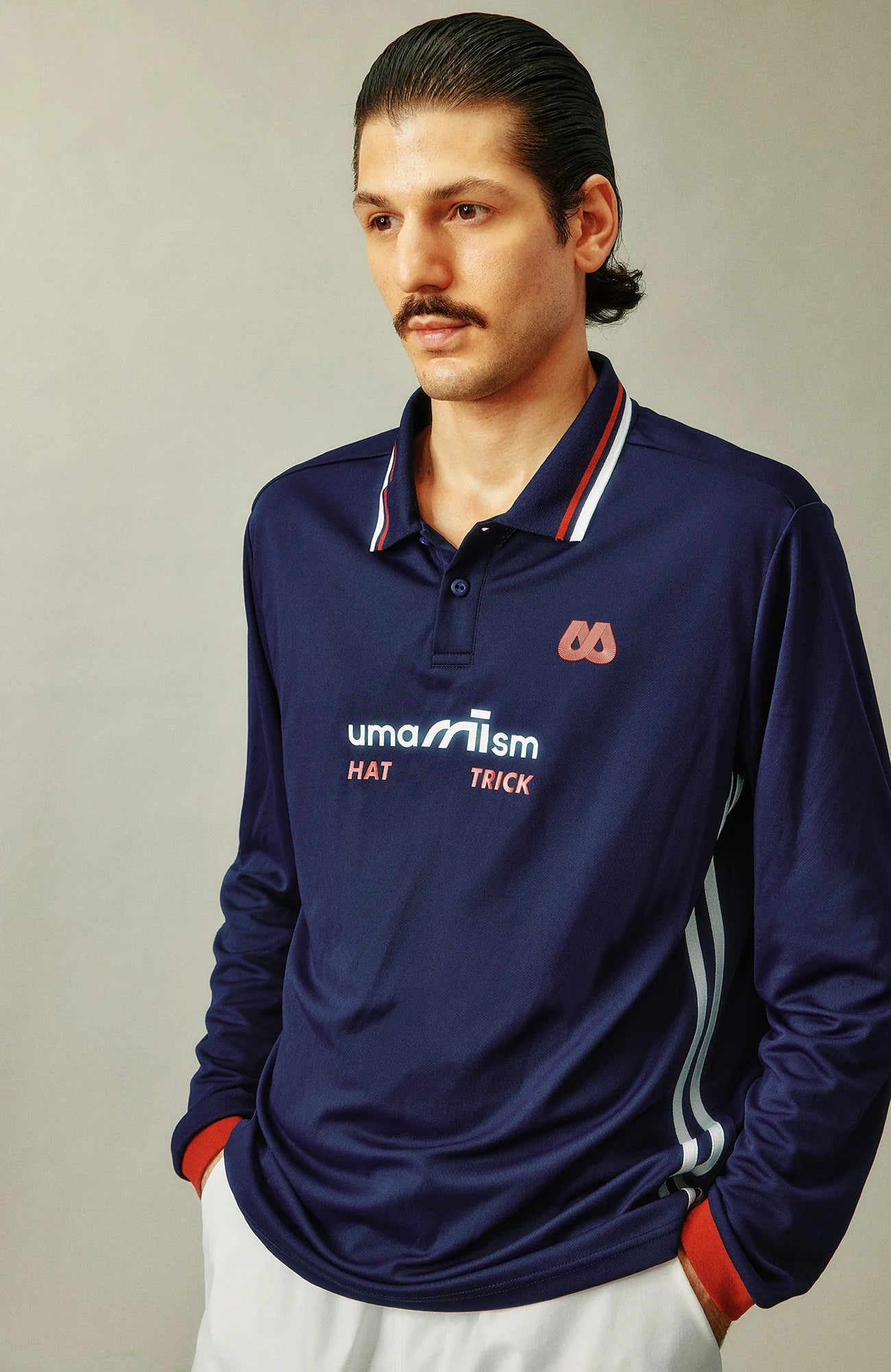 UMAMIISM Quick-Dry Striped Polo Long Sleeve Tee