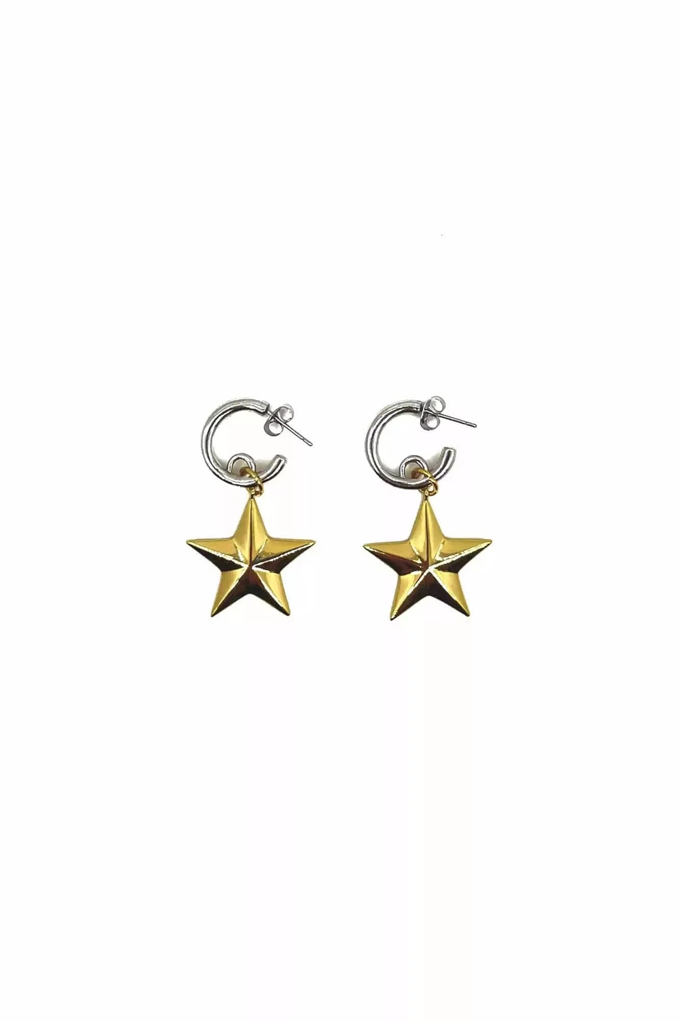 SCHWARZGOLD Two-Tone Pentagram Drop Earrings