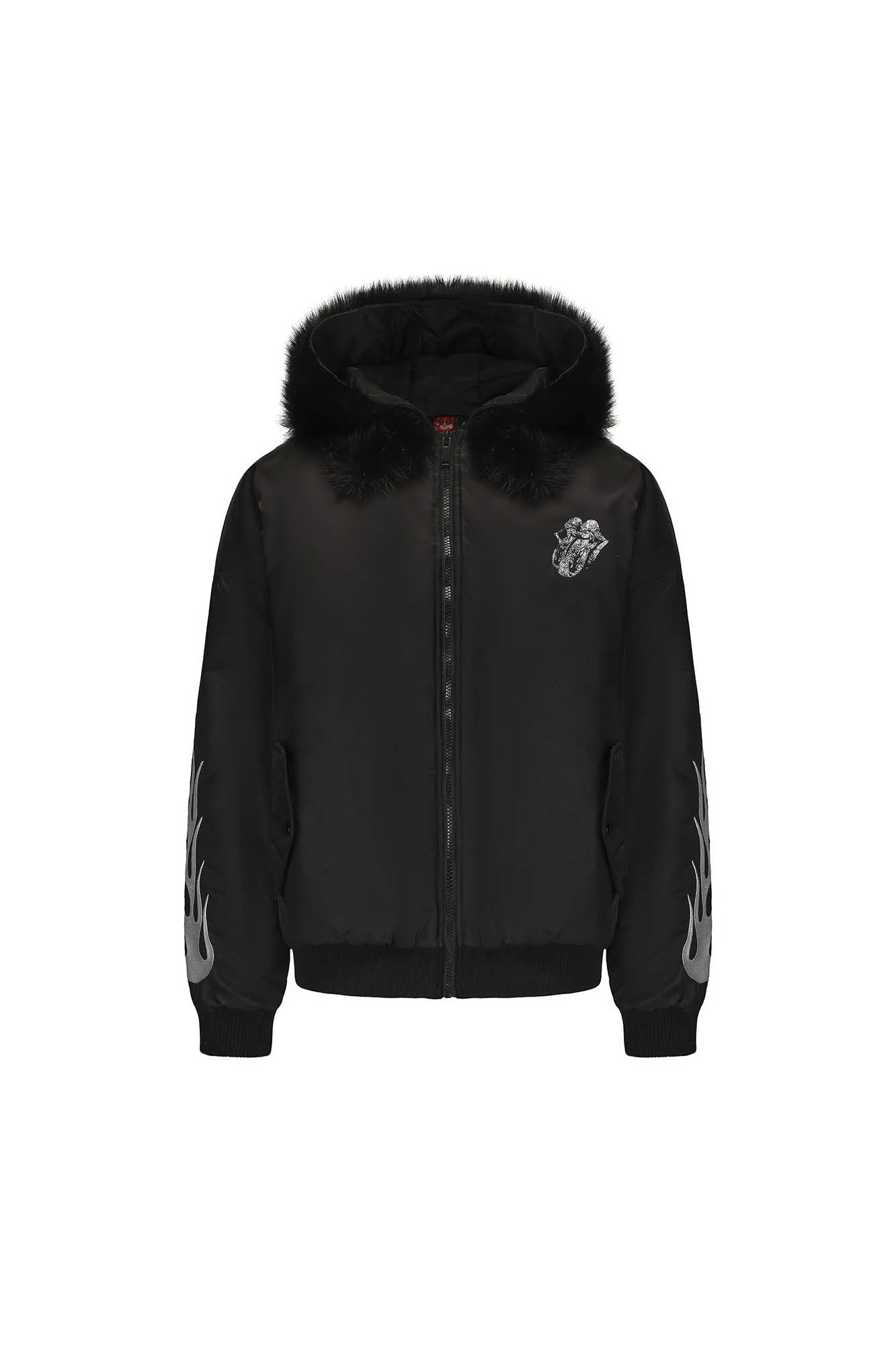 BLACK8MOB Flame Detachable-Fur Hooded Jacket