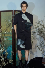 JIECHI Crinkled Tulle Layered Mandarin Collar Half Shirt