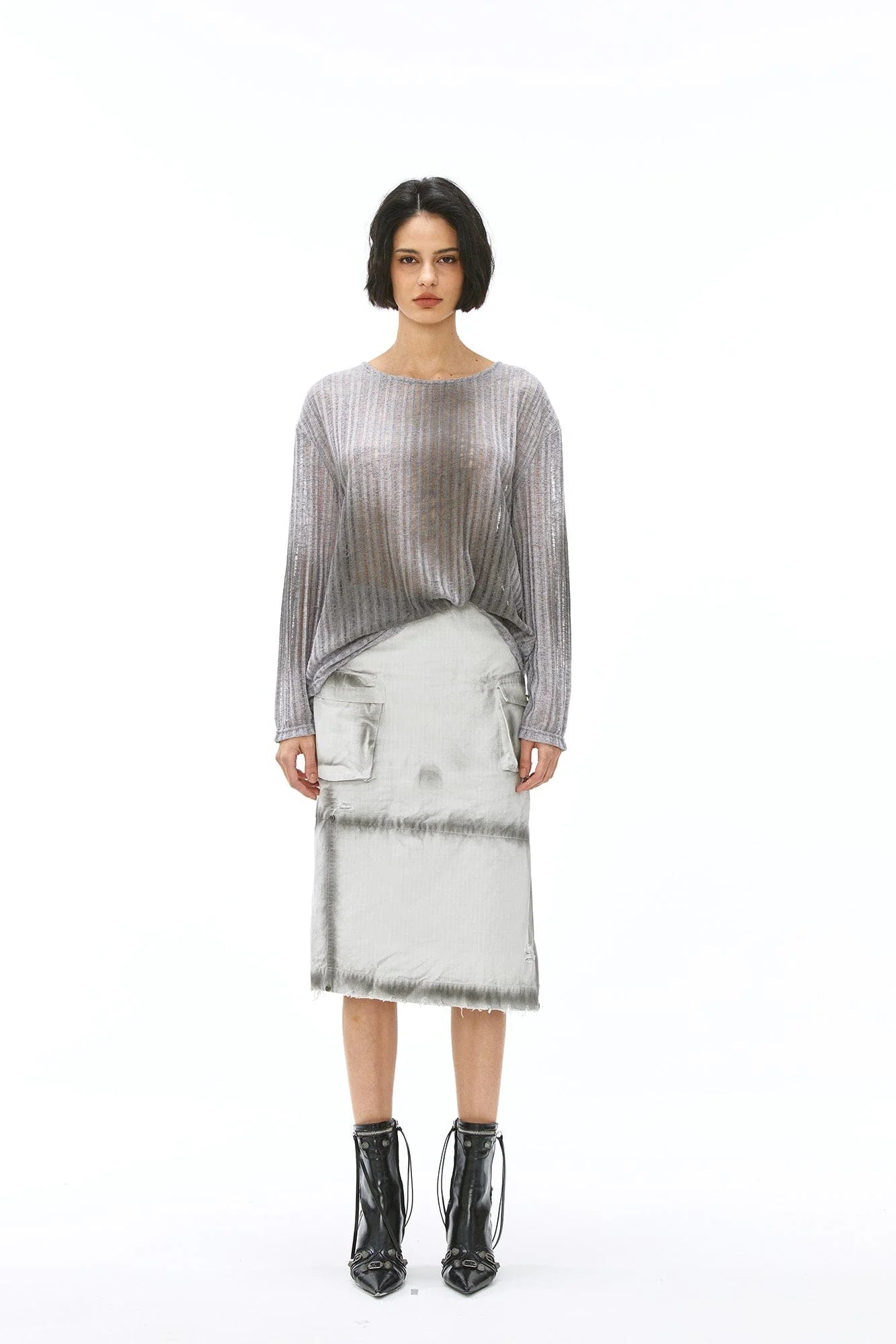 VANN VALRENCE Essential Gradient Sheer Long-Sleeve Tee