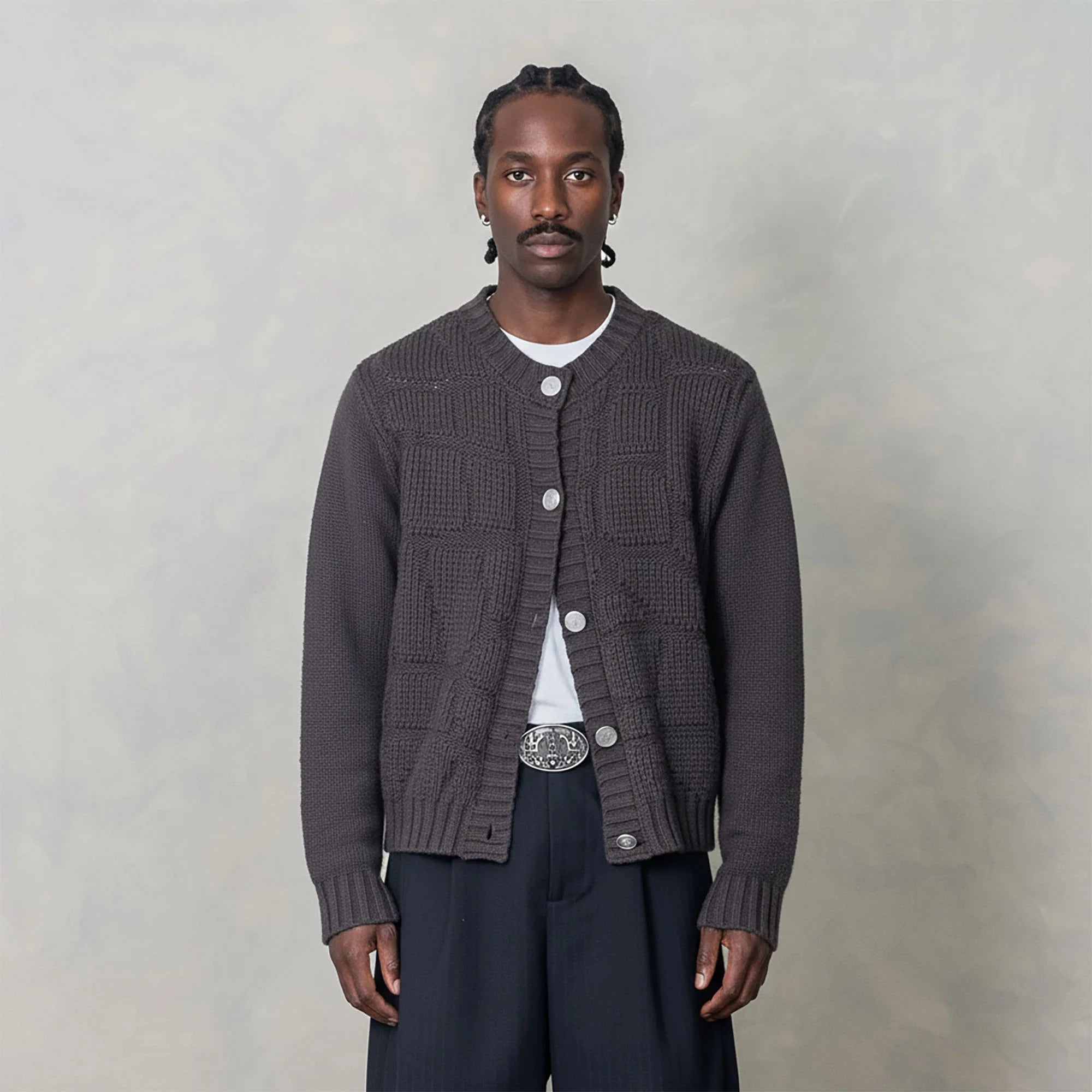 IN EXISTENCE Wool-Blend Snake Scale Jacquard Cardigan