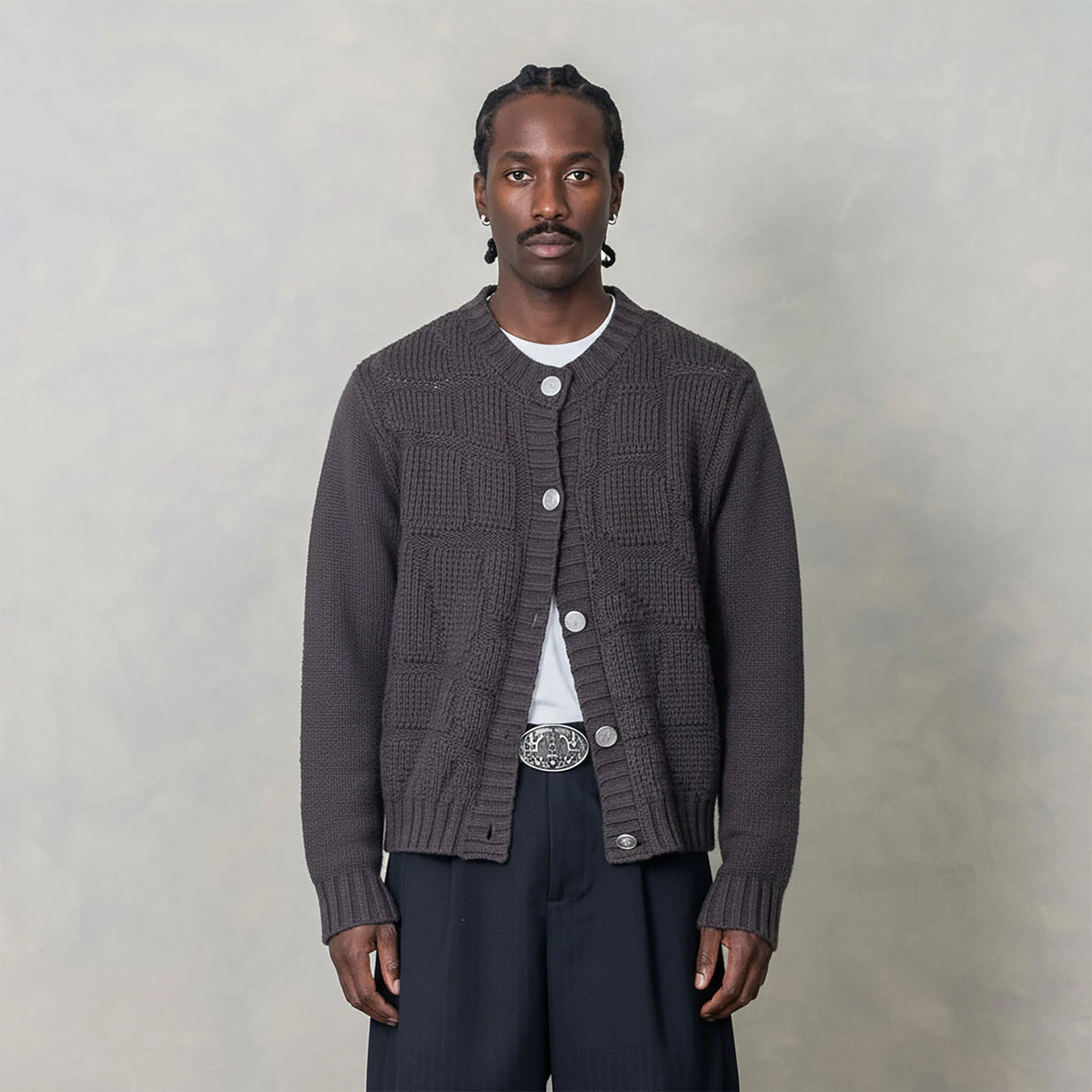 IN EXISTENCE Wool-Blend Snake Scale Jacquard Cardigan