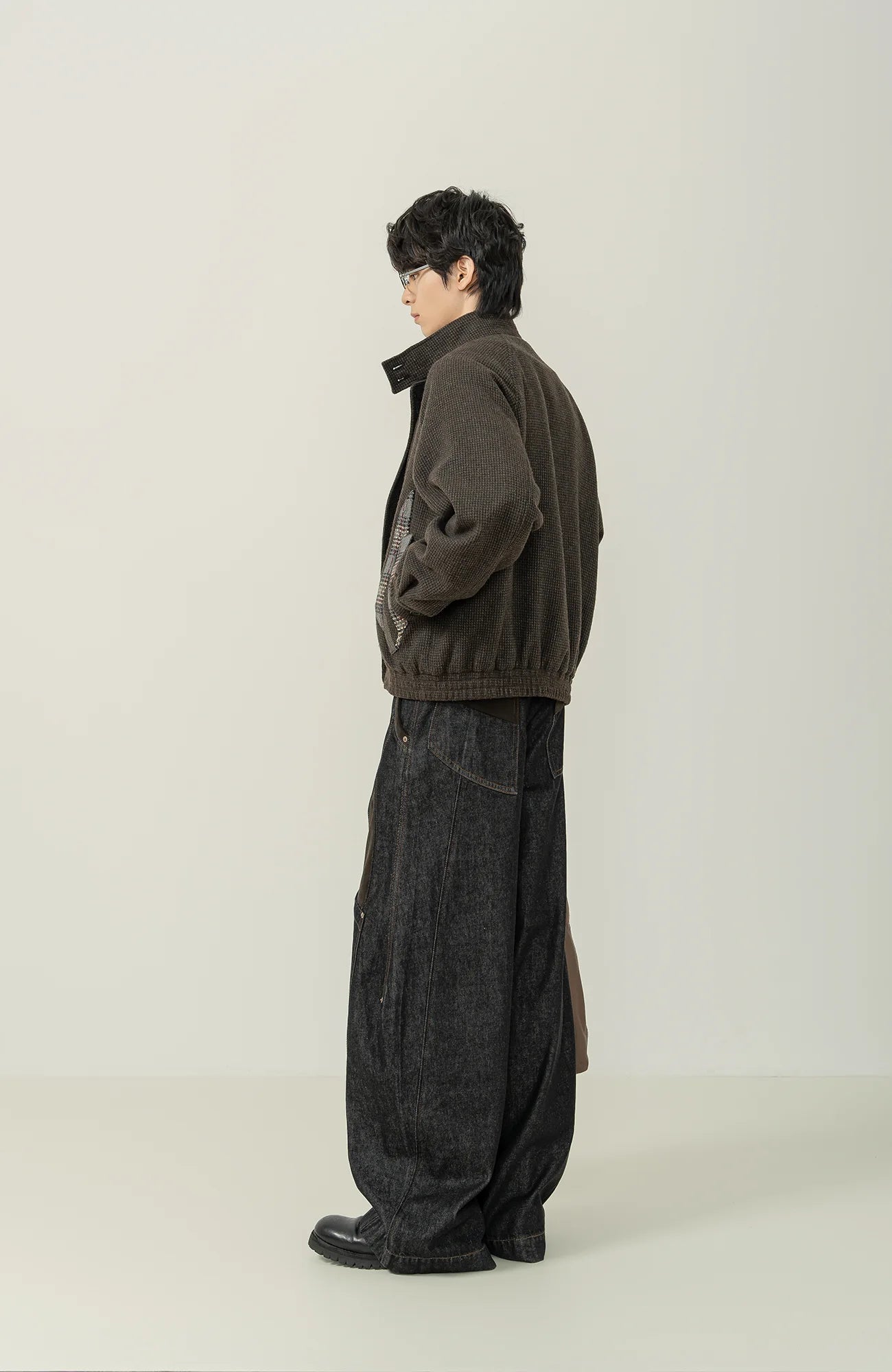 MOITIEDEPETALE Plaid Panels Wool-Blend Jacket