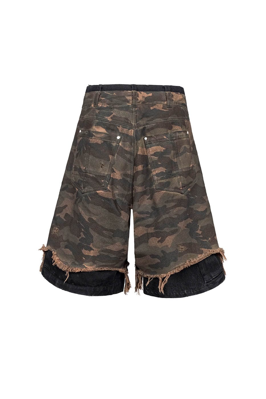 UNDERWATER Double-Layered Ripped Black Shorts Camo