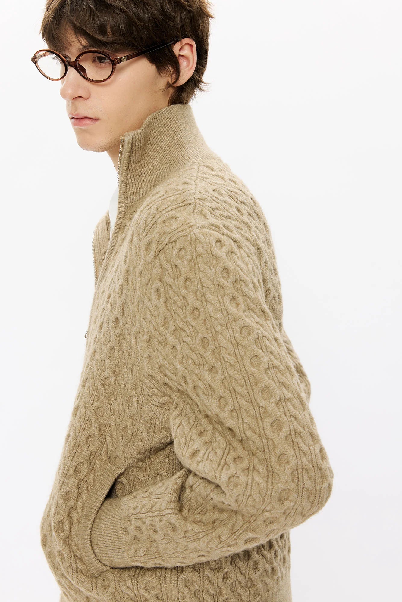 KREATE Asymmetrical Zip Cable-Knit Sweater