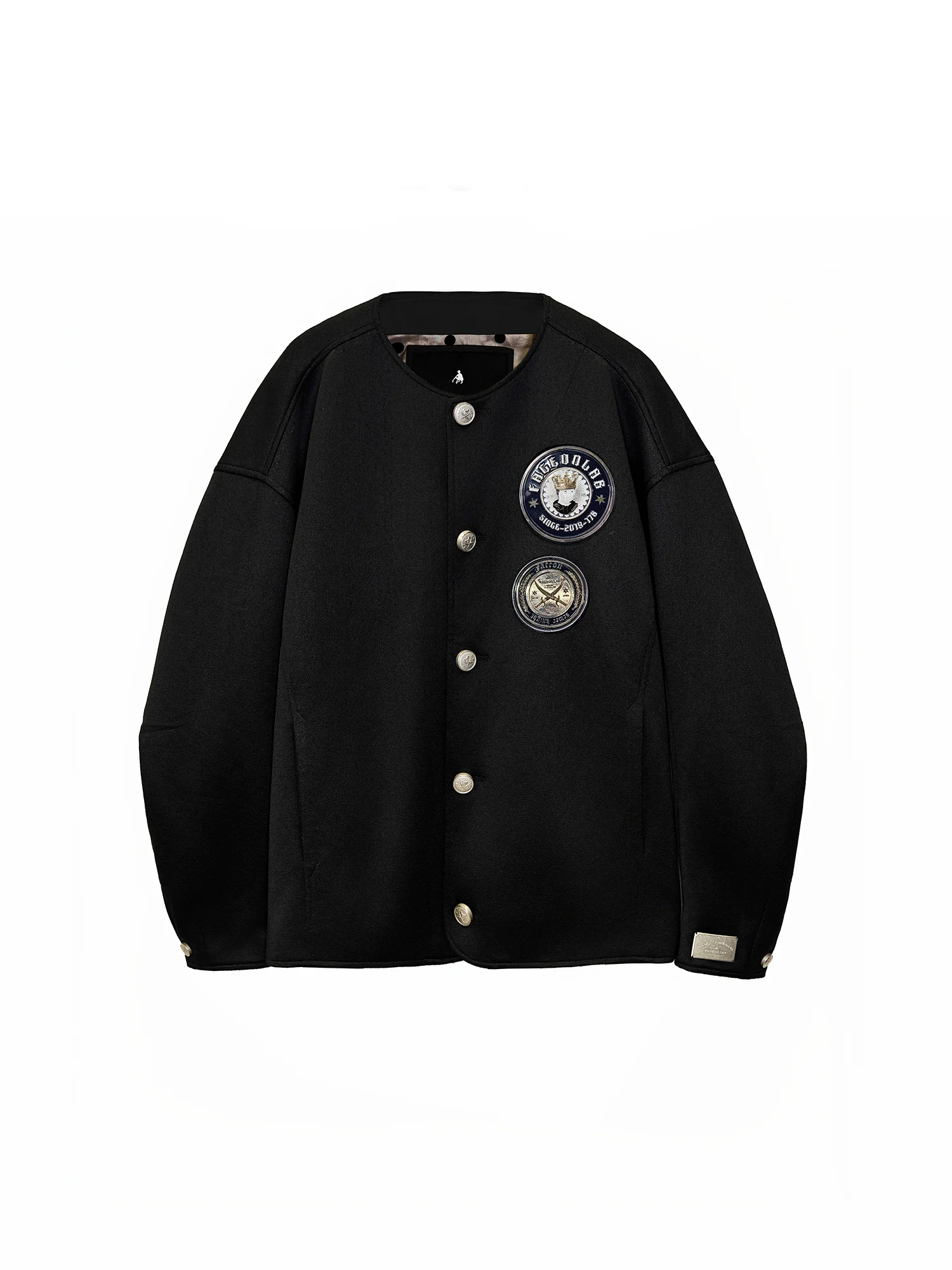FACEONLAB Badge-Patch Crew-Neck Oversized Jacket
