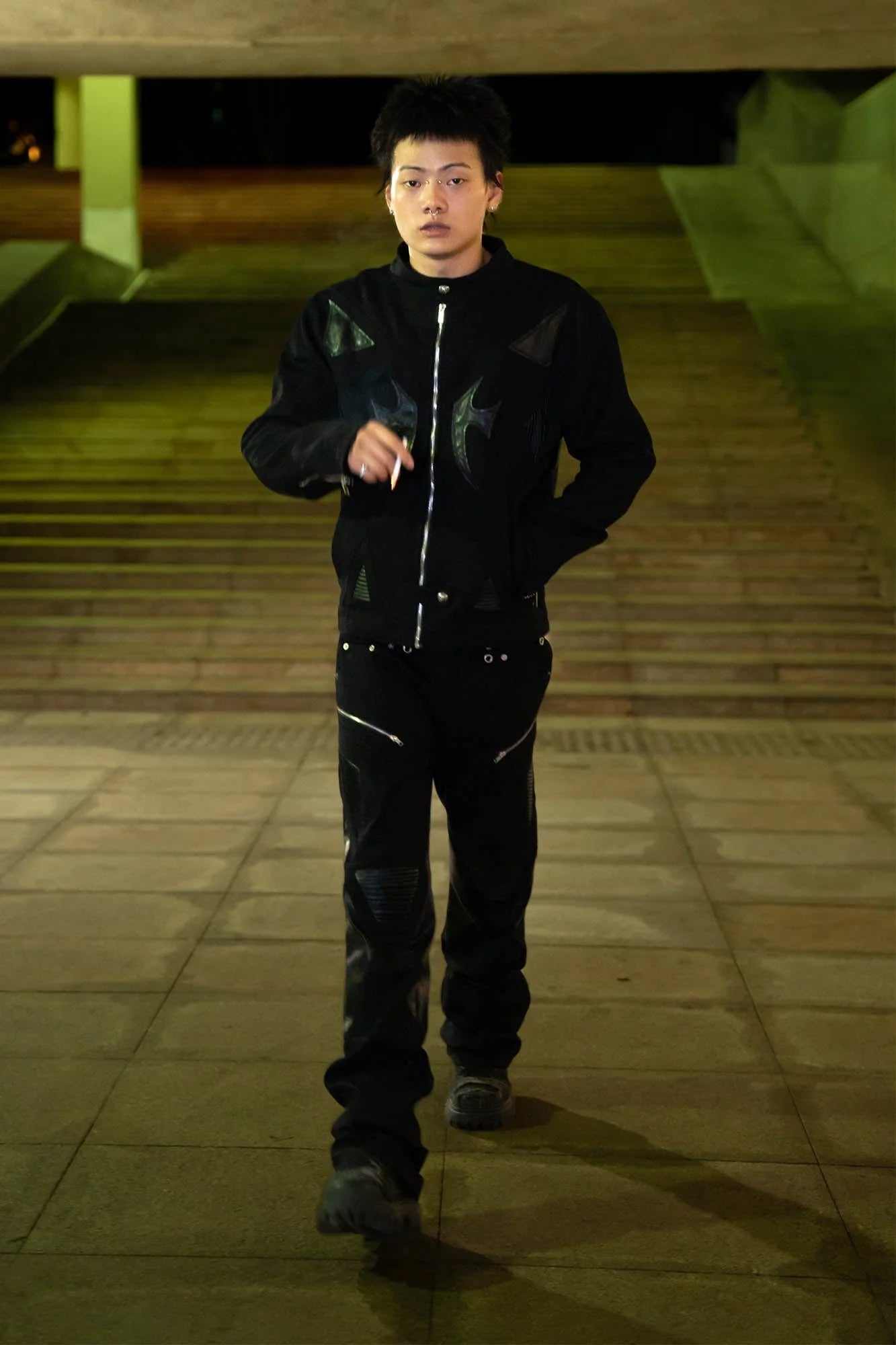 PHANTOMHUNTER Modern Canvas Paneled Biker Jacket
