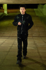PHANTOMHUNTER Modern Canvas Paneled Biker Jacket