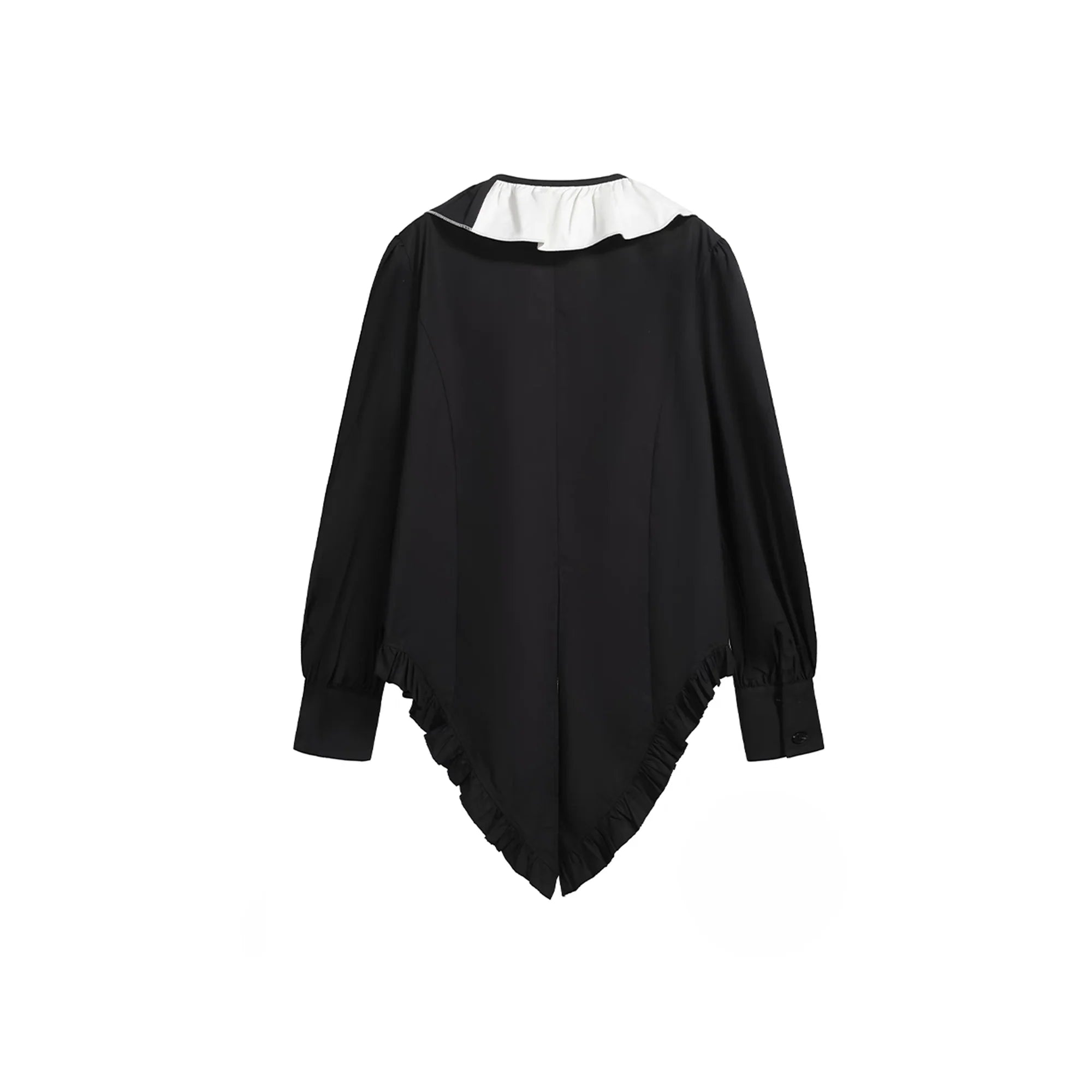 NOTHINGNESS WORLD Ruffle Bib Handkerchief-Hem Oversized Shirt