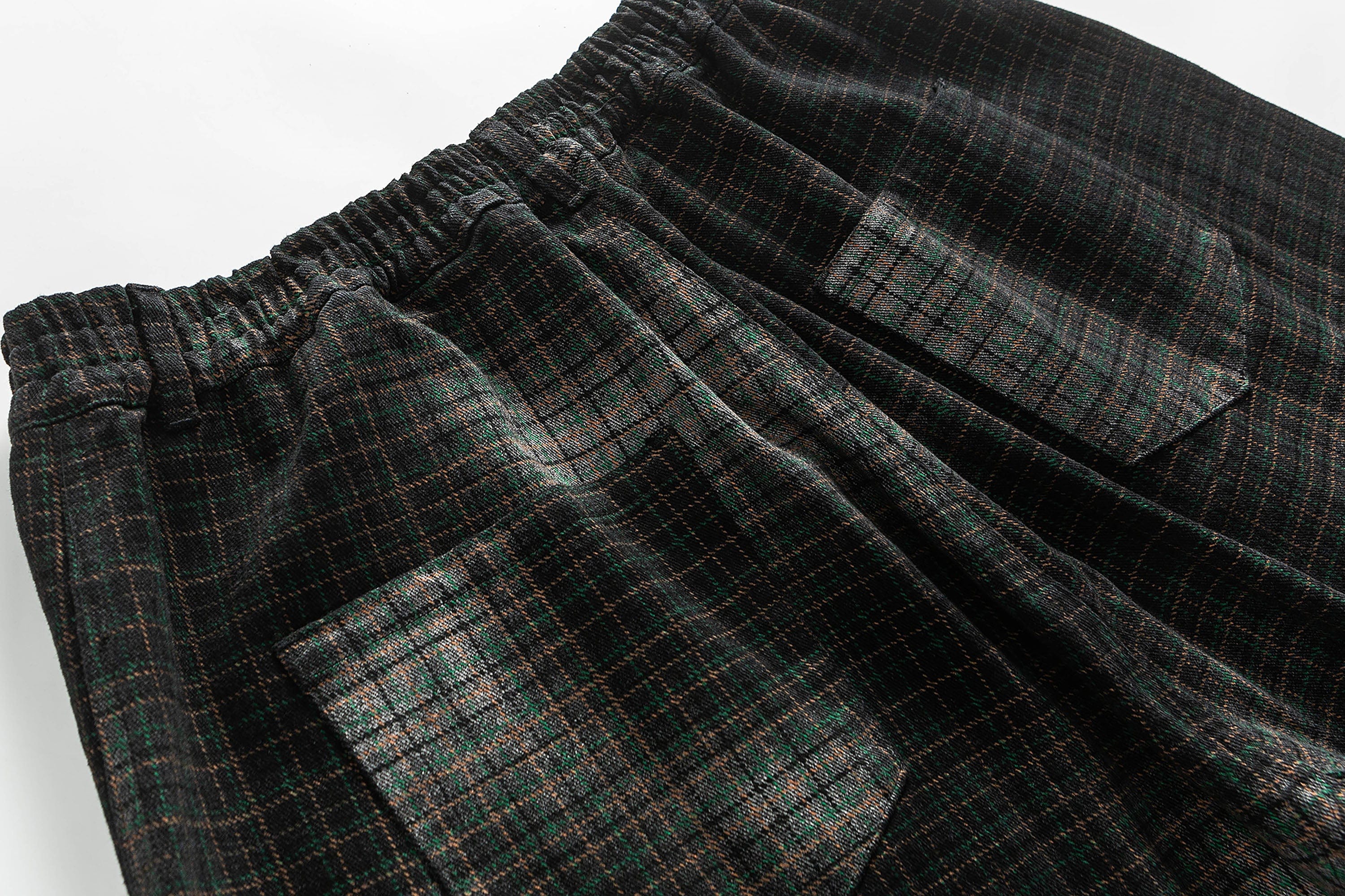 ME DA IGUAL Washed Plaid Tapered Drawstring-Hem Pants