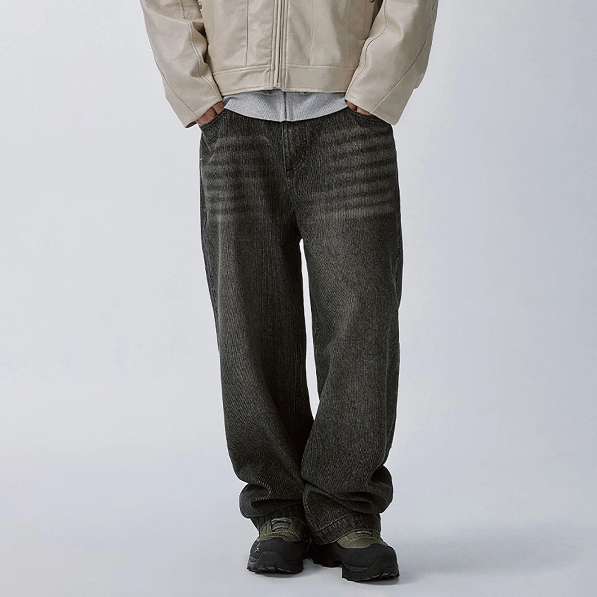 F2CE Retro Corduroy Logo Embroidery Straight-Leg Jeans