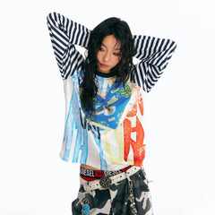 1997 POSTOFFICE Peace Dove Striped Raglan Long-Sleeve Tee