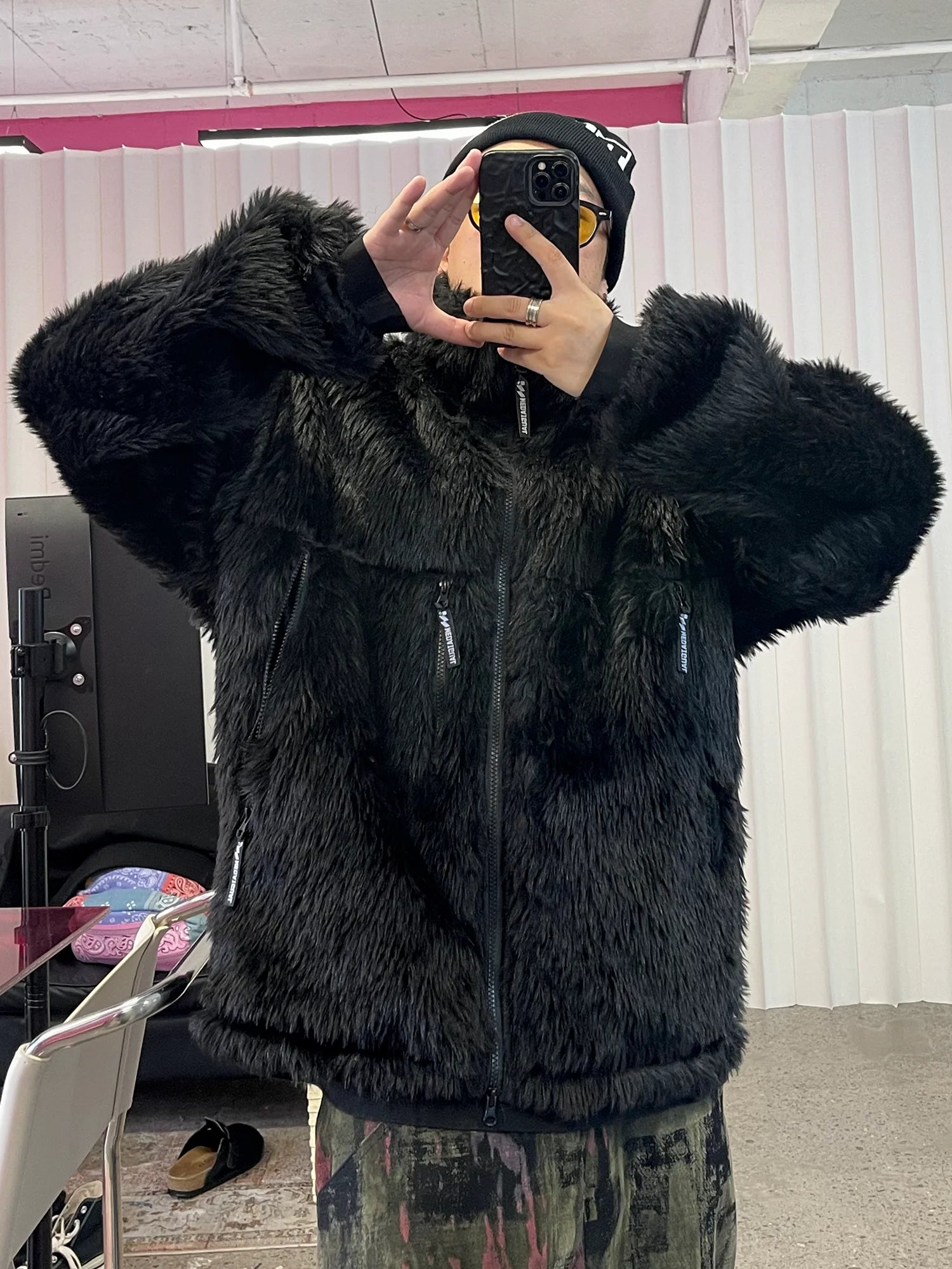ME DA IGUAL Shaggy Multi-Pocket Faux Fur Jacket