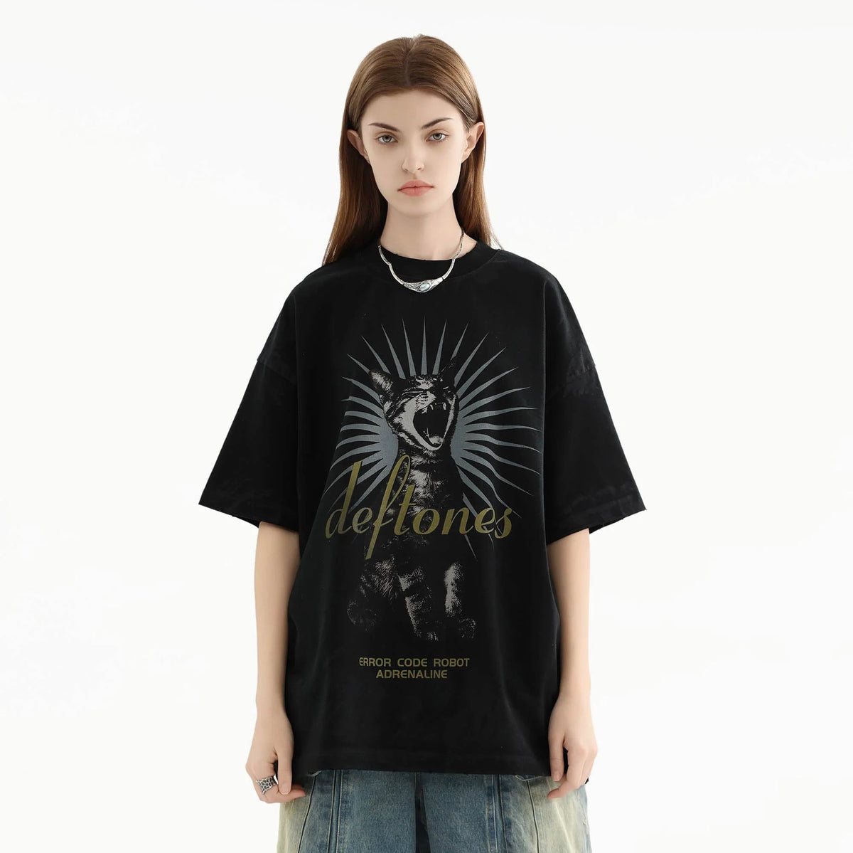 ERROR CODE ROBOT Screaming Cat Graphic Washed T-Shirt