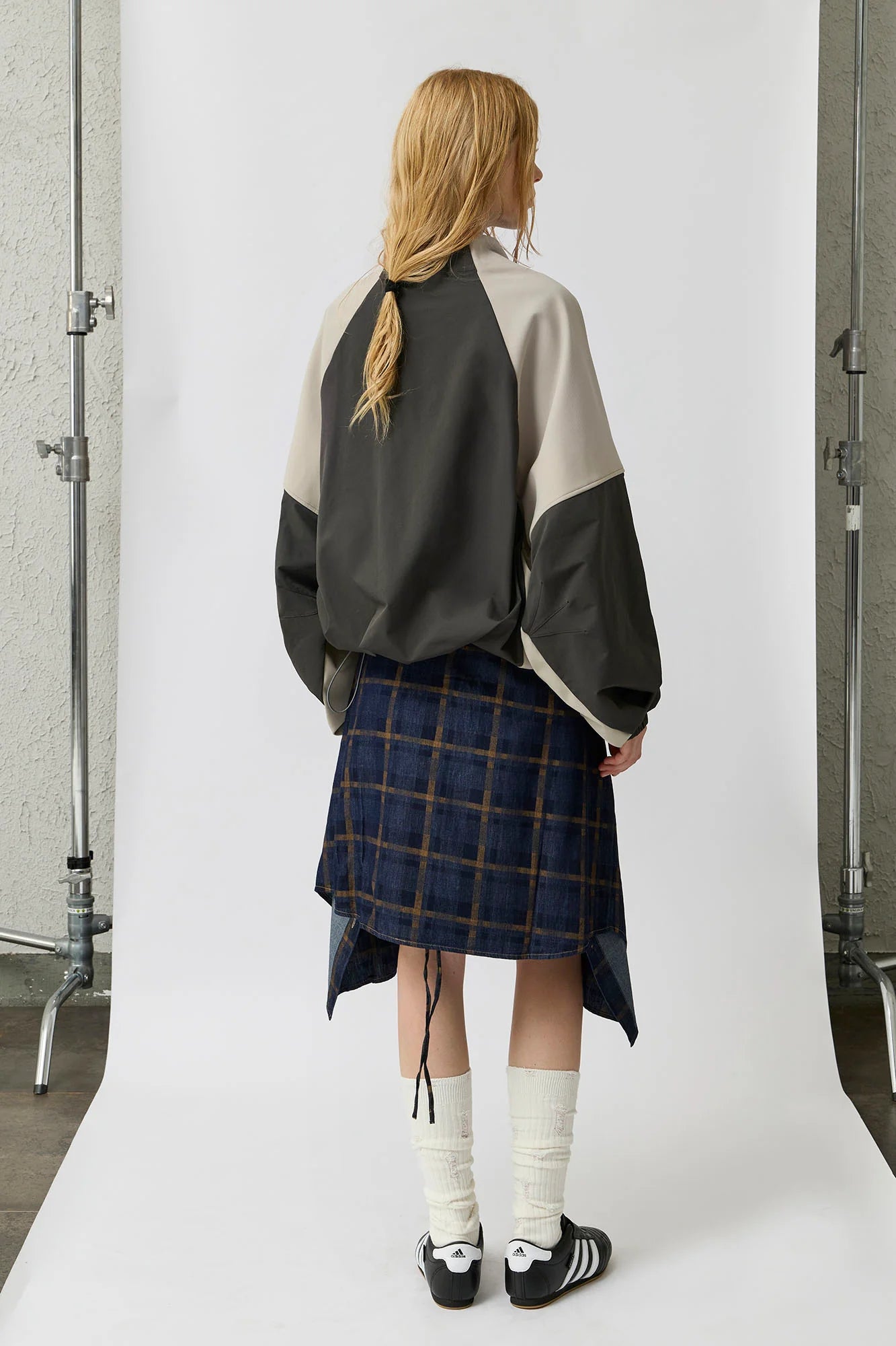 ORGANIC EMOTION Contrast Diagonal Half Zip Oversized  Windbreaker