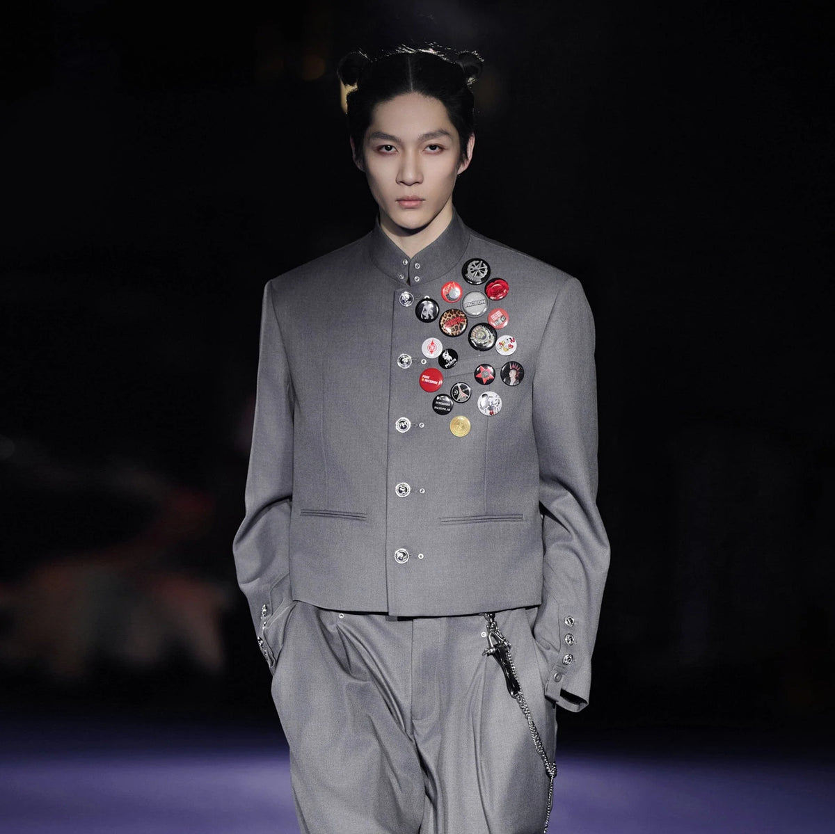 FACEONLAB Wool-Blended Cropped Uniform Blazer Gray