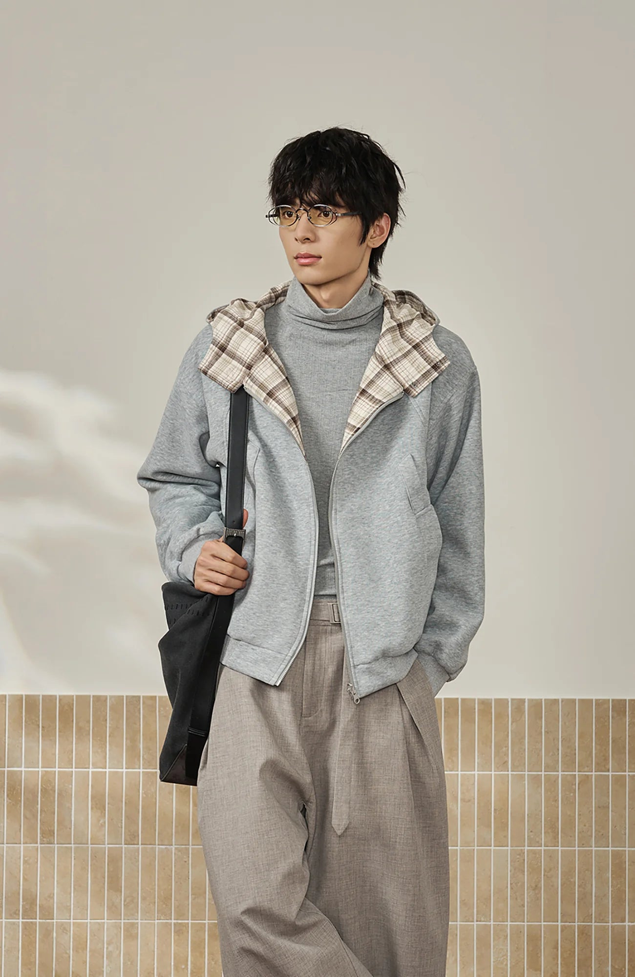 MOITIEDEPETALE Reversible Plaid Liner Hooded Jacket