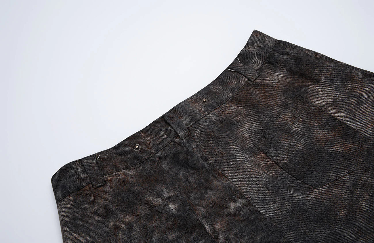 MOGONGSHE Distressed Detachable Drape Curved Panel Jeans