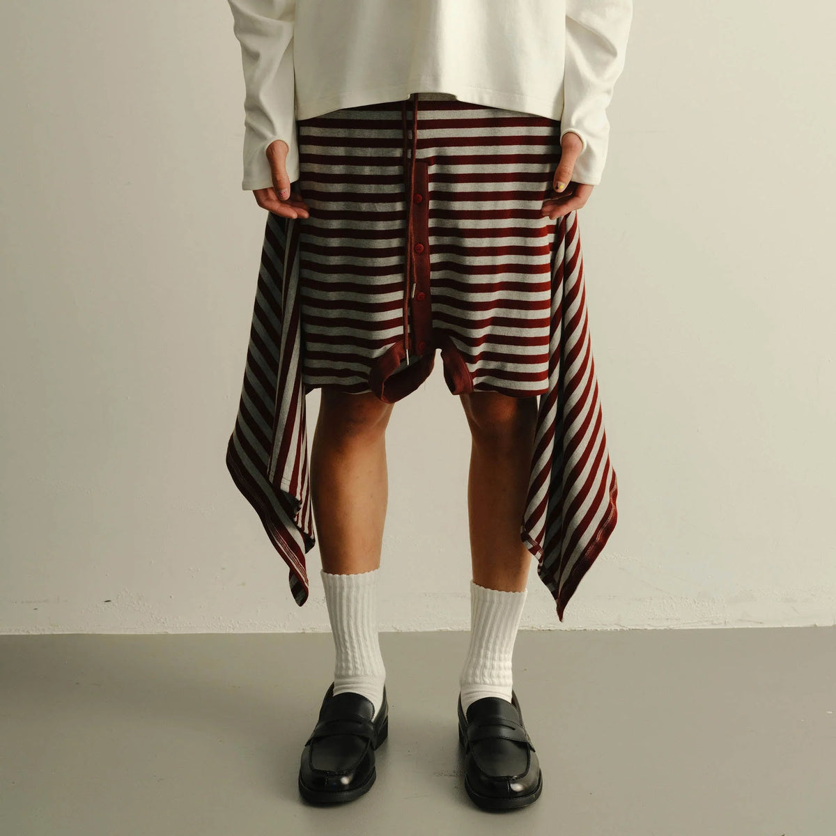KADAKADA Sweater-Reworked Striped Knit Shorts