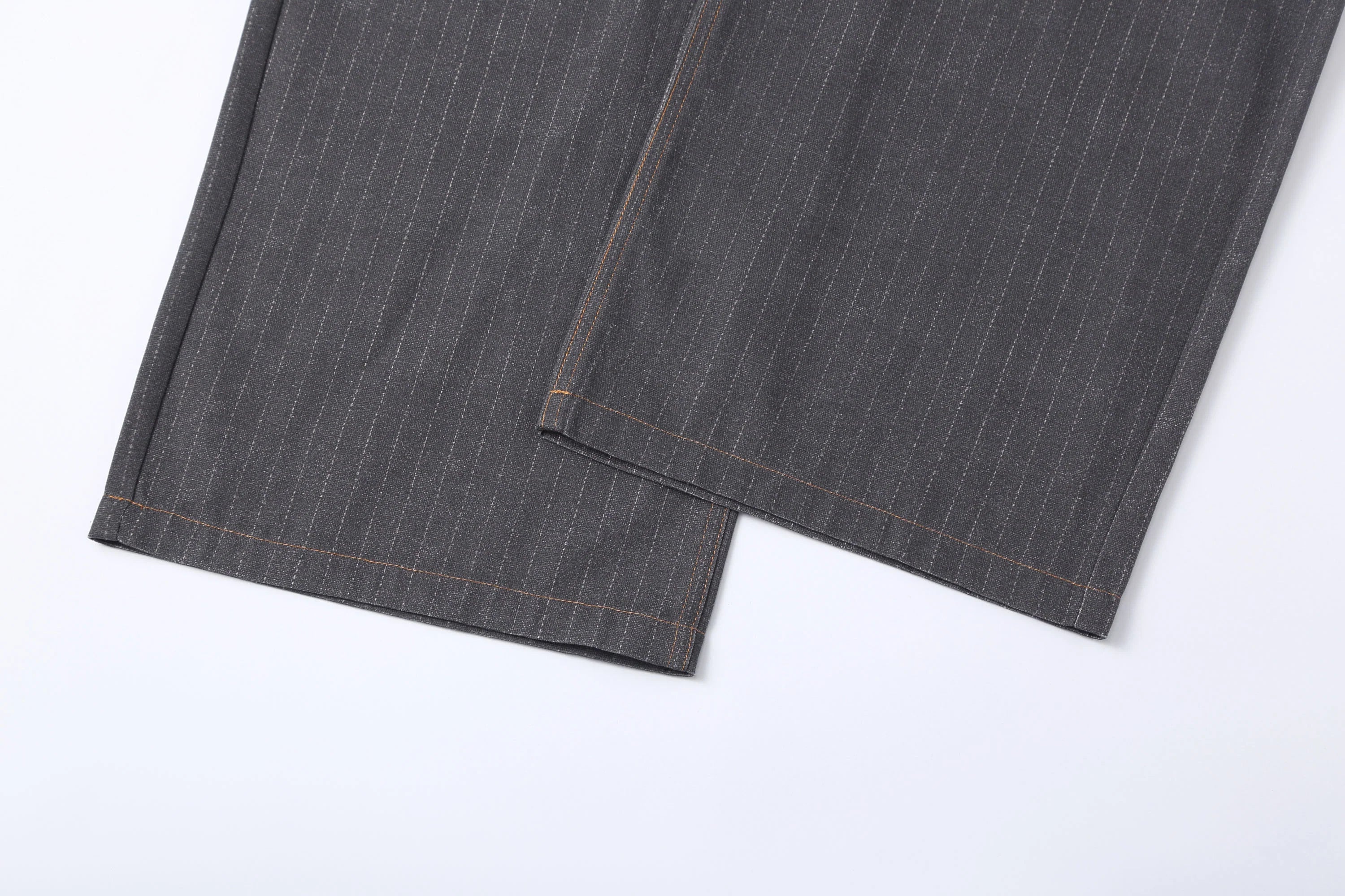 CLP Denim-Waist Pinstripe Straight-Leg Pants