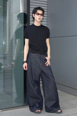 LABELROOM Asymmetrical Waist Raw Wide-Leg Jeans