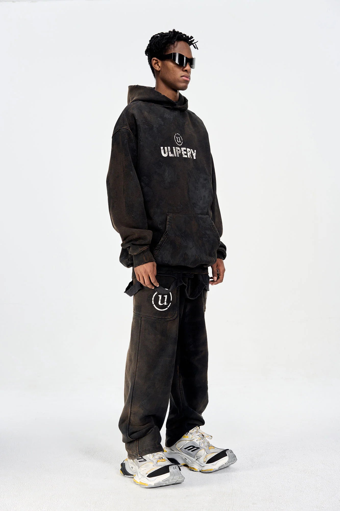 ULIPERY LOGO Mud-Wash Frayed Hoodie