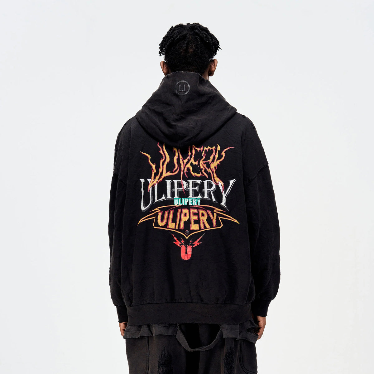 ULIPERY Distressed Crinkled Hooded Jacket
