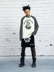 VENTUREK Punk Graphic Multi-Zip Striped Raglan Long-Sleeve Tee