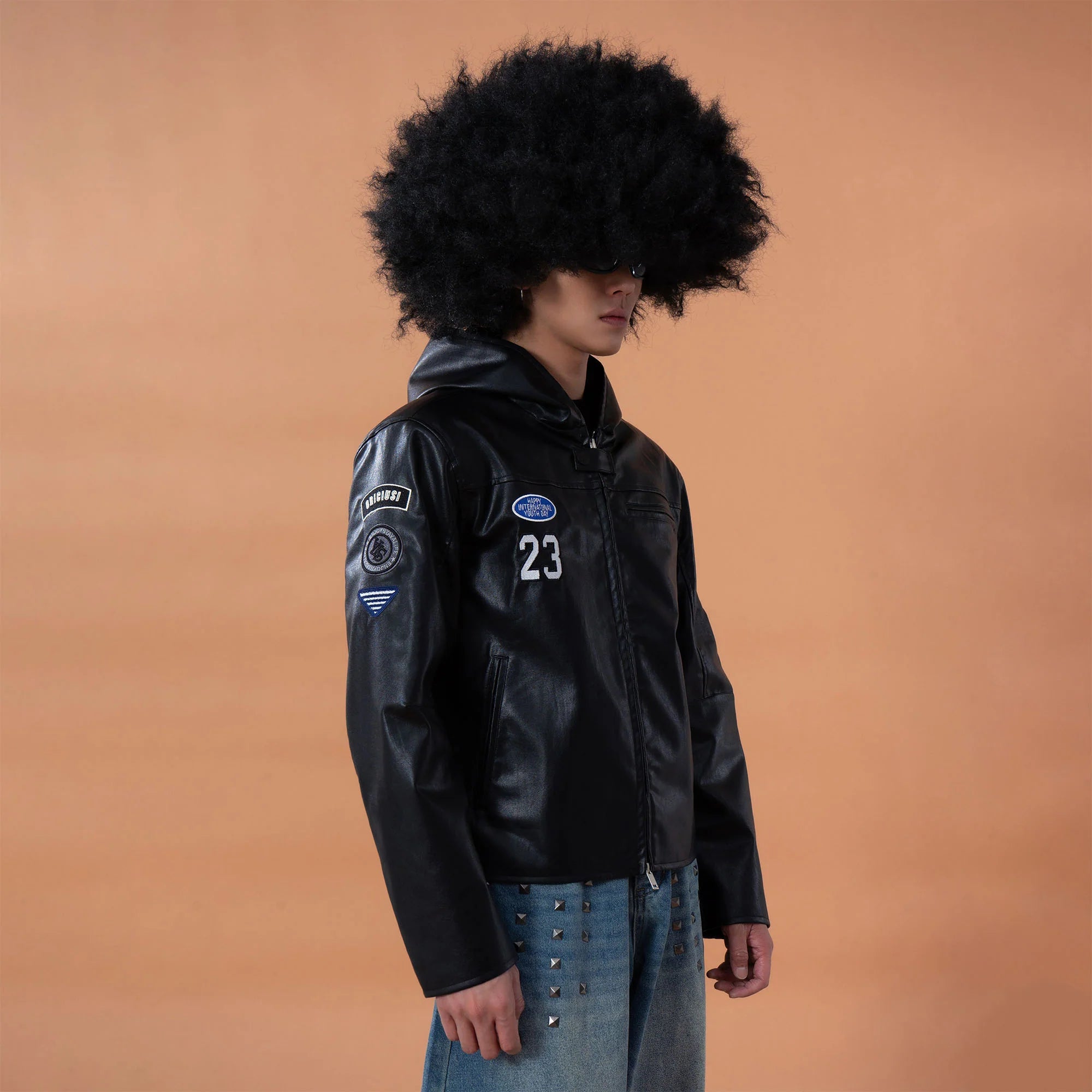CLP Badge Patch Hooded PU Jacket