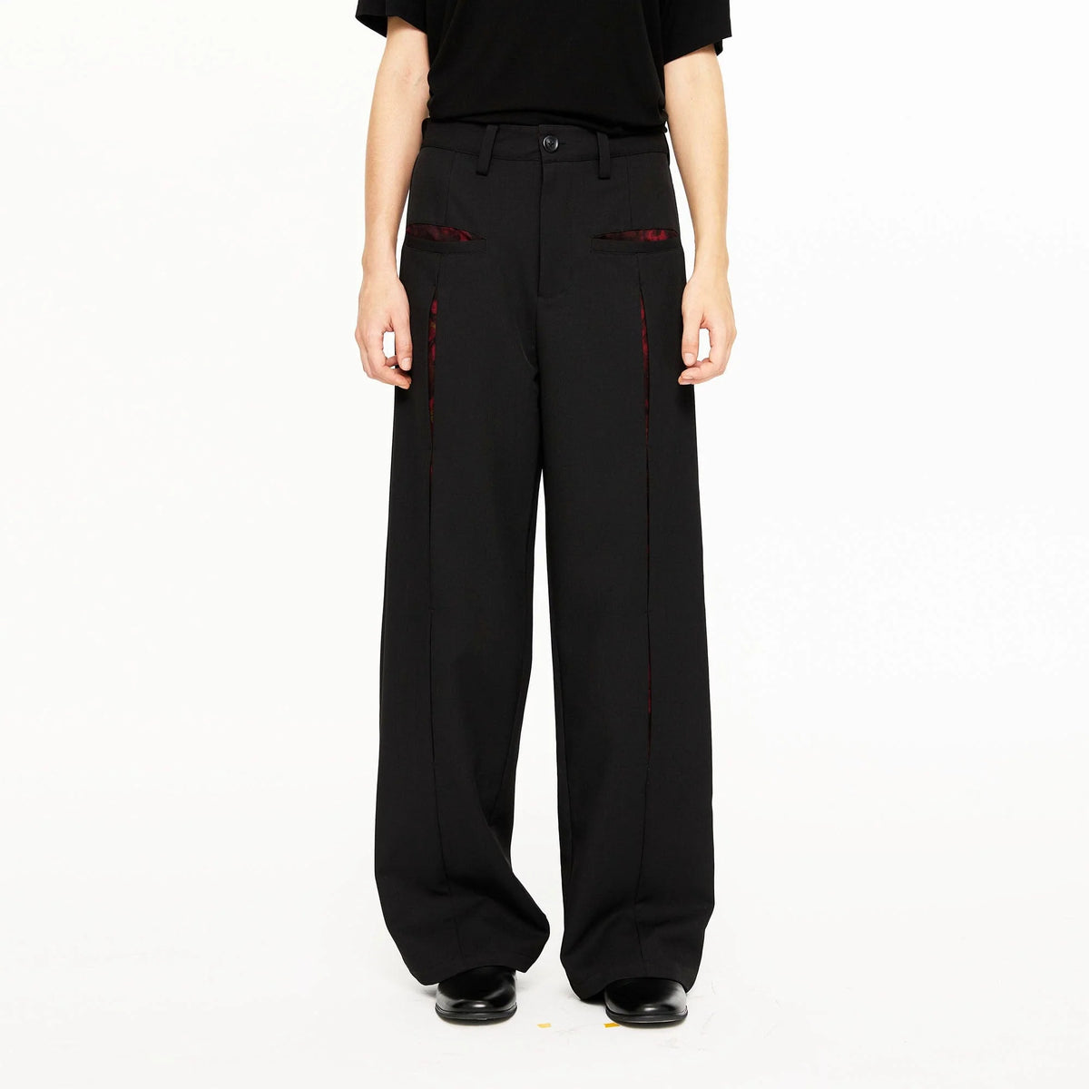 KREATE Floral Insert Slit Straight-Leg Trousers