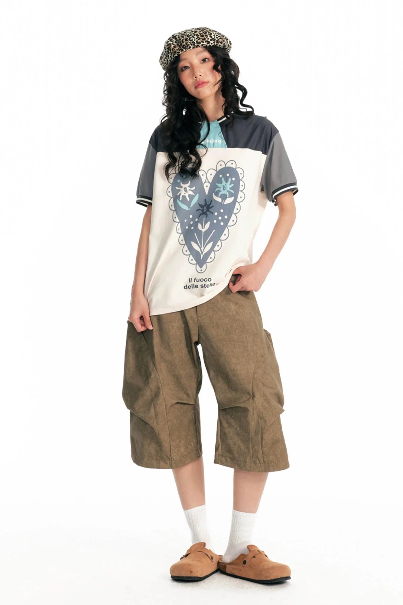 1997 POSTOFFICE Heart Floral Panelled Quick-Dry T-Shirt