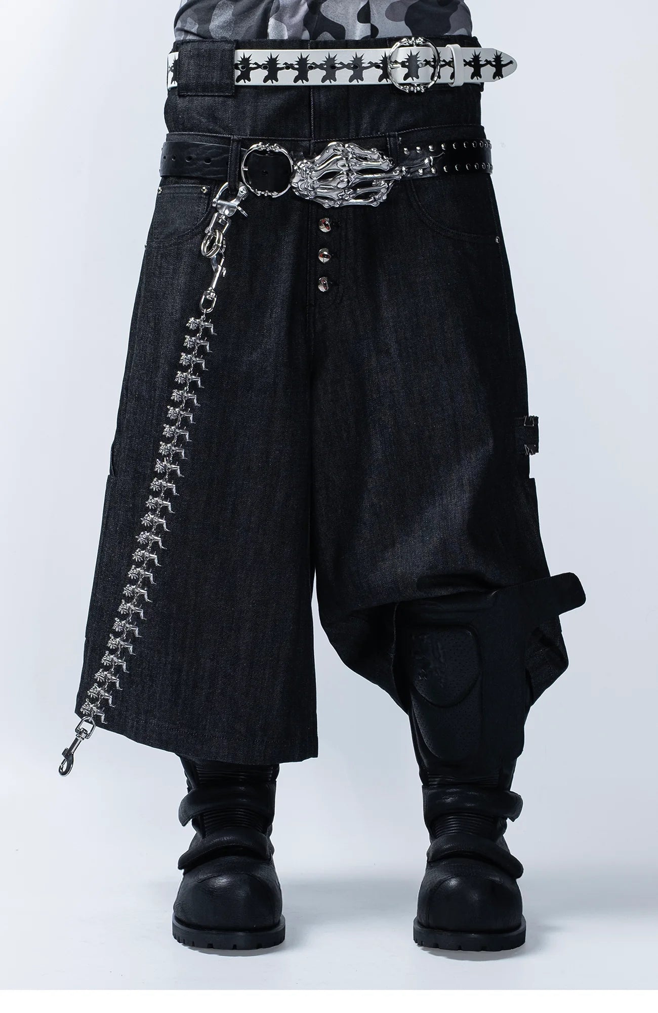 FVVO Skeleton Hand & Spikes Leather Belt